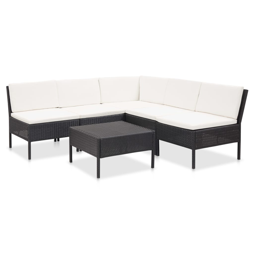 6-tlg. Garten-lounge-set Mit Auflagen Poly Rattan Schwarz 4744-a
