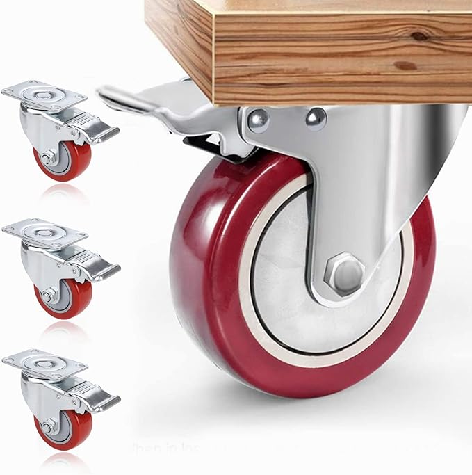 75 Mm Lenkrollen, 4er-set Mit Bremse – Möbelrollen Bis 136 Kg Pro Rad – Schwerlast – Gummi Für Den Innen- Und Außenbereich – Industrierollen