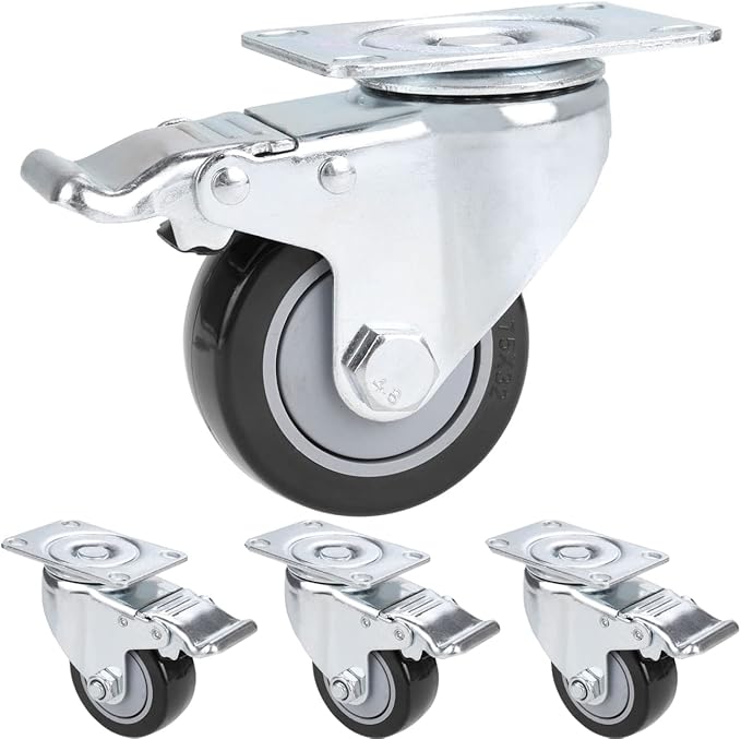 Satz Mit 4 75-mm-lenkrollen Mit Bremse – Möbelrollen Bis 136 Kg Pro Rad – Industrierollen Für Den Innen- Und Außenbereich