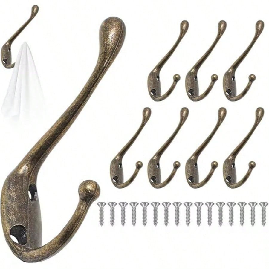 8 Vintage-garderobenhaken Aus Bronze Zur Wandmontage, Retro-doppelwandhaken Aus Metall, Wandhaken Mit Schrauben, Huthaken Aus Metall Für Bad Und Küche