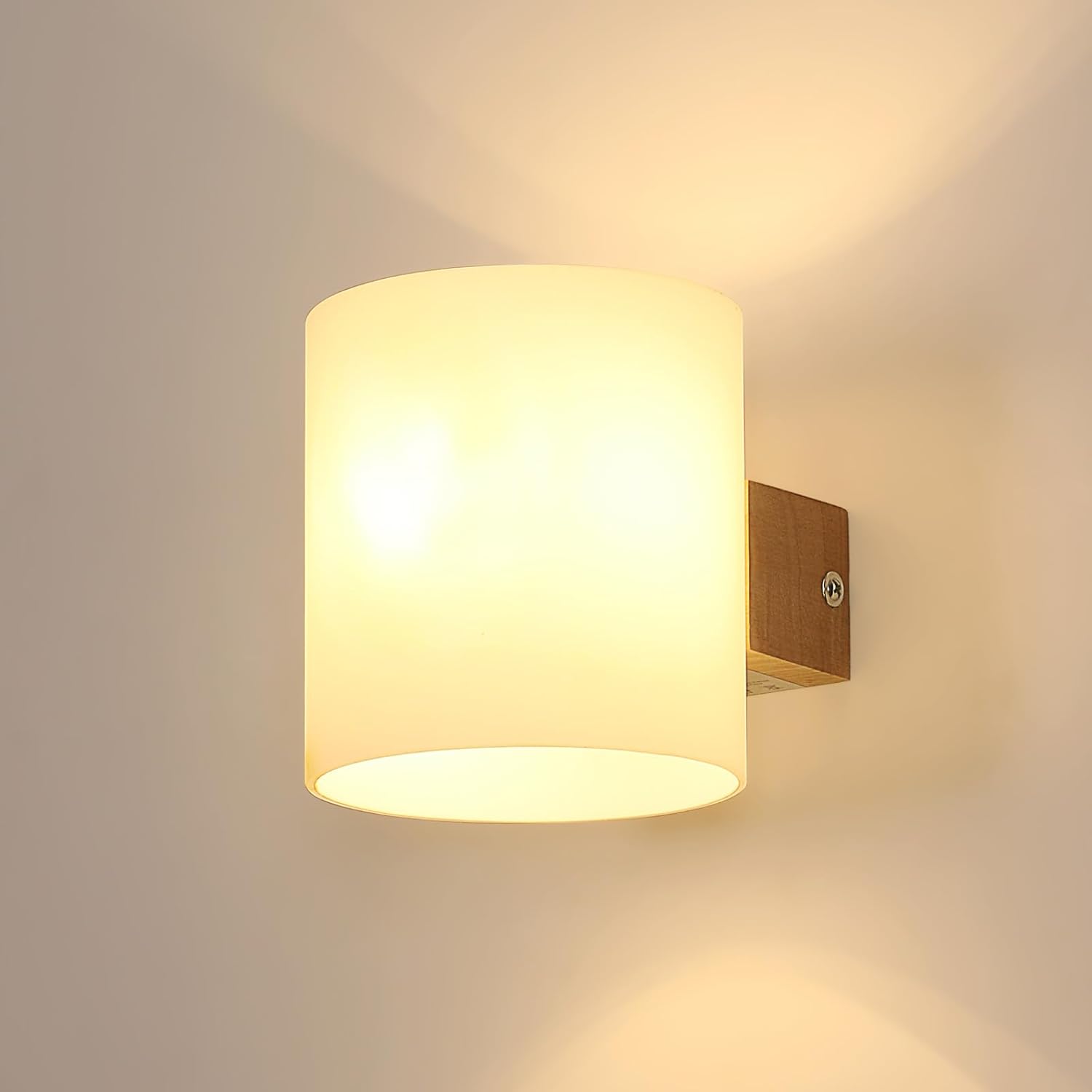 Wandleuchte Für Den Innenbereich, Vintage E27 Wandleuchte Aus Holz, Glaslampenschirm, Wandleuchte Für Schlafzimmer, Wohnzimmer, Flur, Treppenhaus (leuchtmittel Nicht Enthalten)