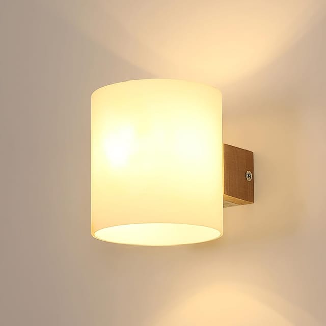 Wandleuchte Für Den Innenbereich, Vintage E27 Wandleuchte Aus Holz, Glaslampenschirm, Wandleuchte Für Schlafzimmer, Wohnzimmer, Flur, Treppenhaus (leuchtmittel Nicht Enthalten)