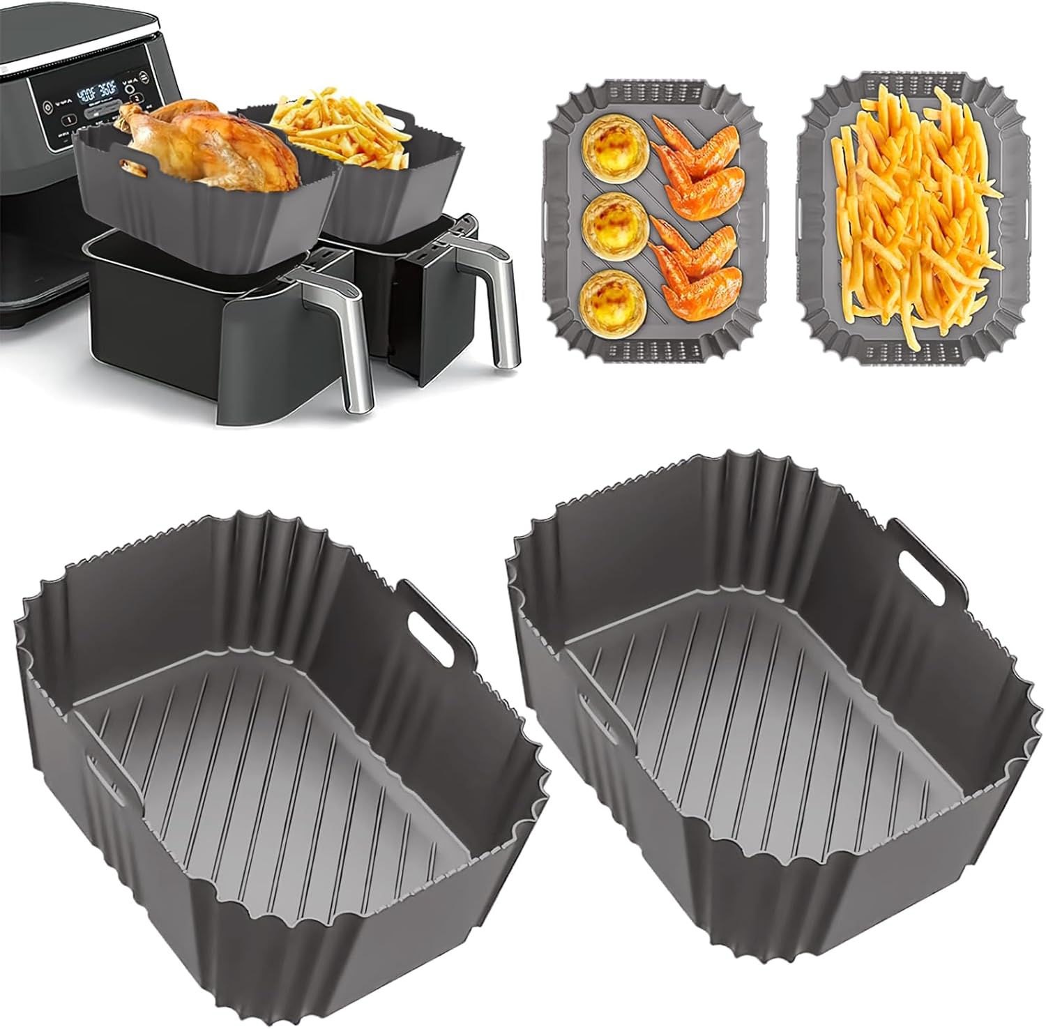 Zubehör Für Heißluftfritteusen Mit Zwei Kochzonen, 2-teilige Silikon-heißluftfritteusenform, Kompatibel Mit Ninja Af300eu, Af400eu, Af451eu Und Anderen Heißluftfritteusen Mit Zwei Kochzonen (7,6–10 L)
