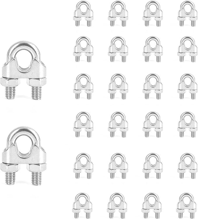 Packung Mit 24 M3 U-bügel-kabelklemmen Aus Edelstahl Für Wäscheleinen, 3 Mm Stahlseil