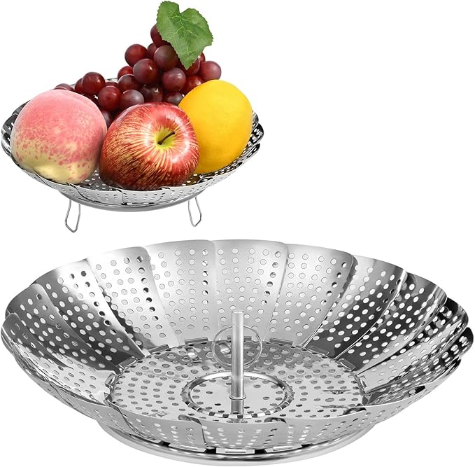 Dampfgareinsatz Aus Edelstahl, Faltbarer Dampfgareinsatz Mit 3 Edelstahlbeinen, Faltbarer Gemüsedämpfer Für Lebensmittel, Gemüse Und Obst – Mittelgroß