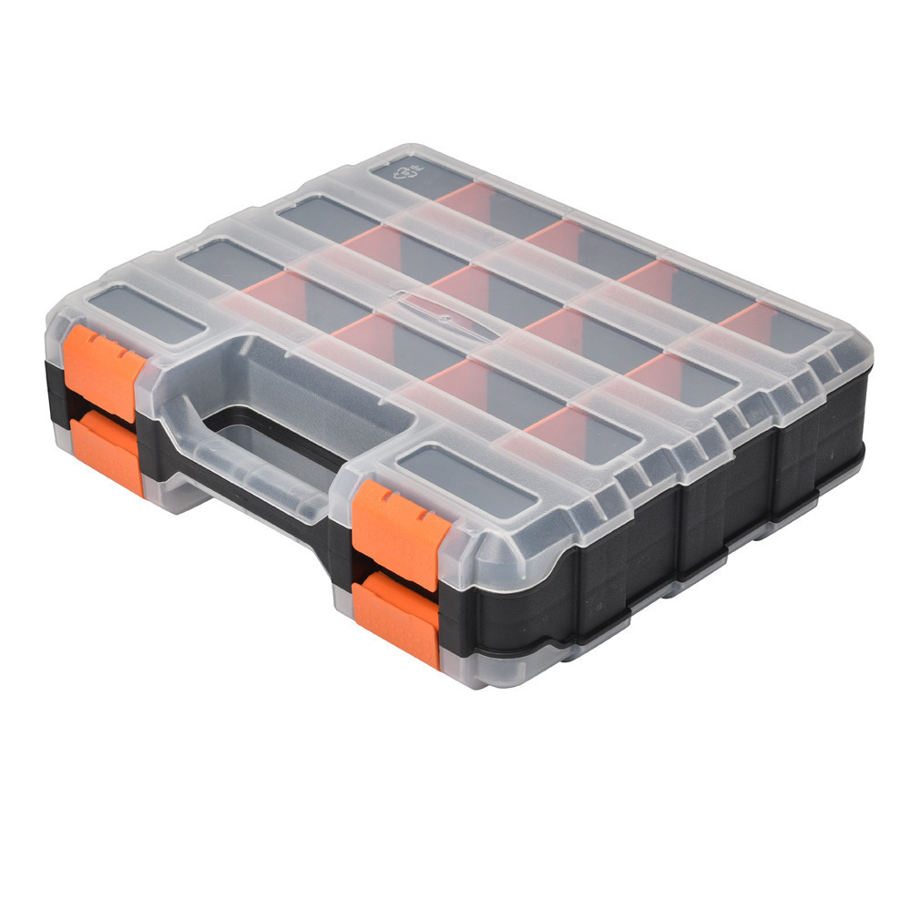 Doppelseitige Aufbewahrungsbox 320 X 270 X 80 Mm – 2 Seiten Für Kleinteile Mit 30 Einsatzboxen Für Zubehör – Robuste Schrauben- Und Werkzeugbox, Orange
