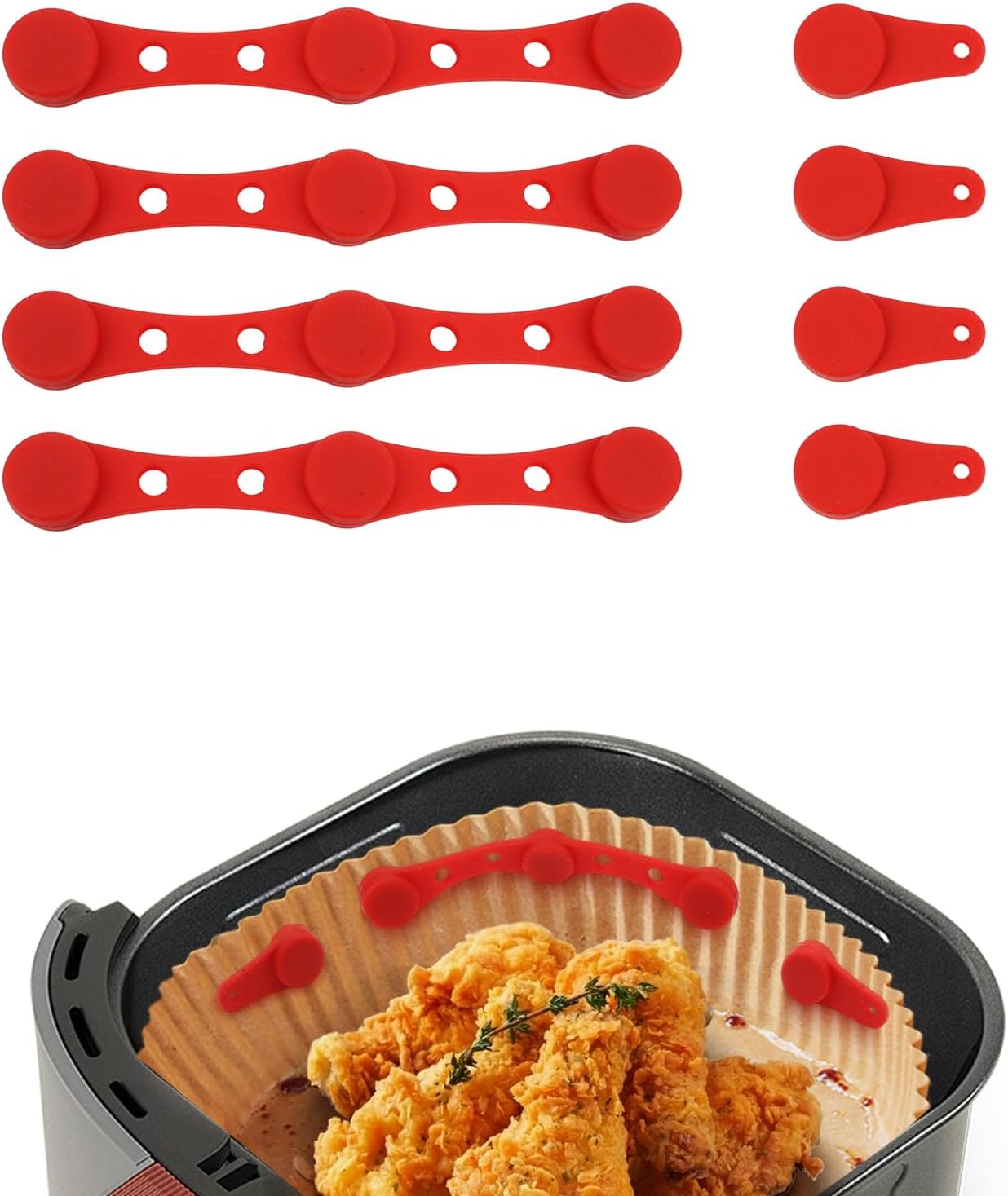 Set Mit 8 Magnetischen Silikonclips Für Heißluftfritteusen, Hitzebeständiges Zubehör Für Heißluftfritteusen, Sicherheitsschlaufe Fixiert Backpapier Und Verhindert Verrutschen (rot)