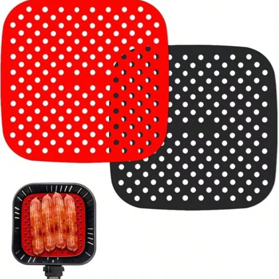 2 Stück Antihaft-heißluftfritteusen-einlagen, Wiederverwendbare Heißluftfritteusenmatten, Heißluftfritteusen-einlegematten, Wiederverwendbare Silikon-heißluftfritteusen-pads (quadratisch)