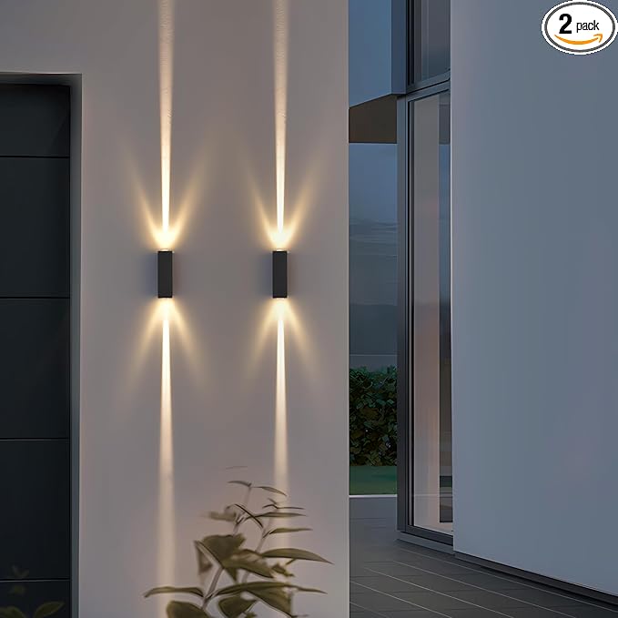 Außenwandleuchte, 2er-pack, Led-beleuchtung Nach Oben Und Unten, Ip65 Wasserdichte Aluminium-außenwandleuchte, Moderner Veranda-spot, 3000k 6w Schwarze Außenwandleuchte