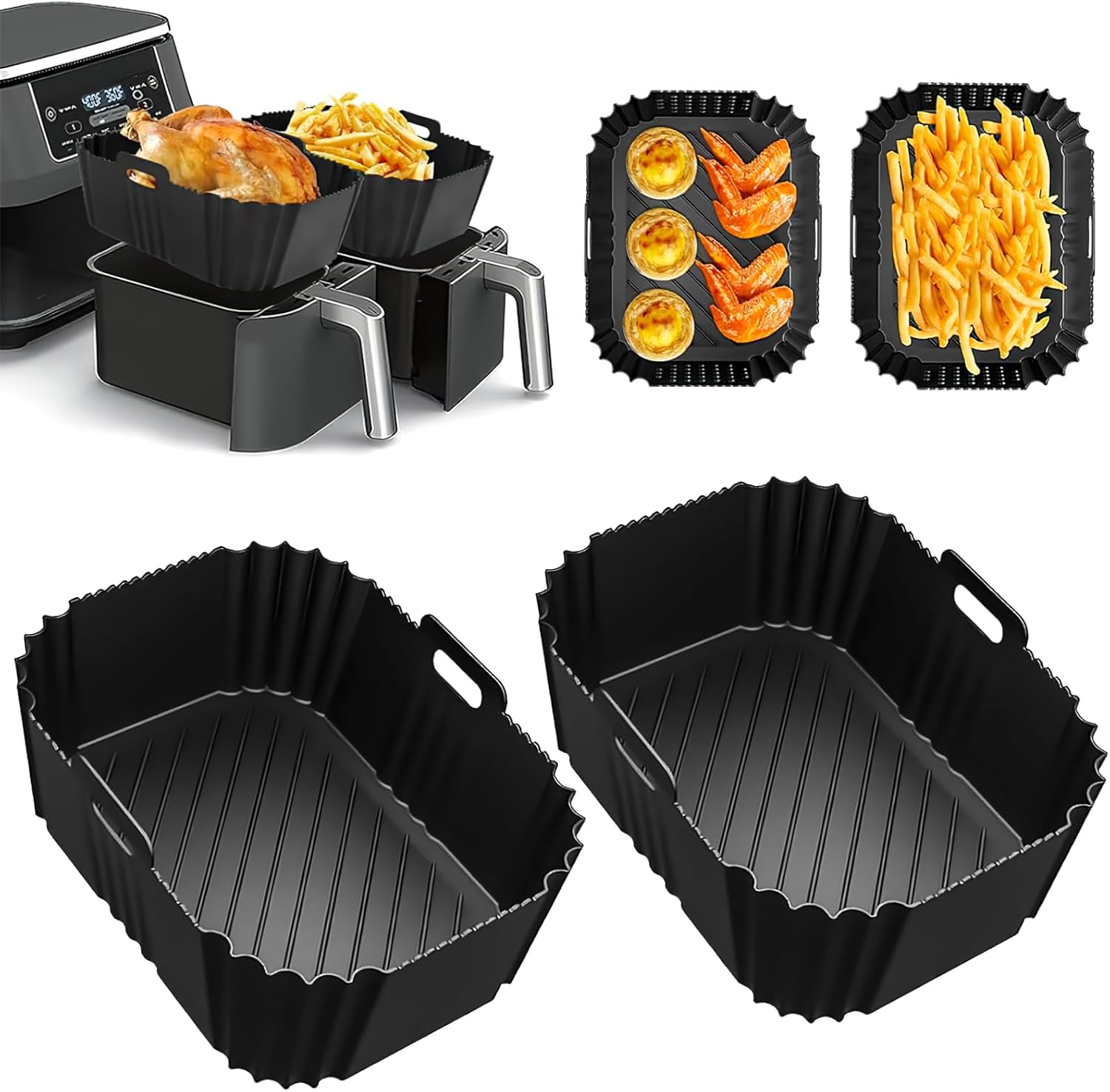 Zubehör Für Heißluftfritteusen Mit Zwei Temperaturzonen, 2-teilige Silikon-heißluftfritteusenform, Kompatibel Mit Ninja Af300eu, Af400eu, Af451eu Und Anderen Heißluftfritteusen Mit Zwei Temperaturzone