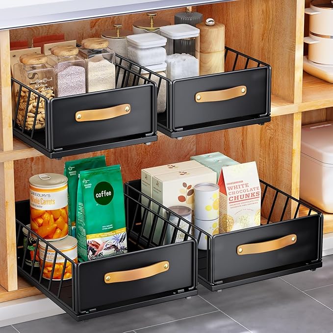 Küchenschublade, Schrankorganizer Mit Nano-klebefolie, Stabile Vorratsschubladen, 40 Cm Tiefe X 25 Cm Breite X 16 Cm Höhe, Schwarz