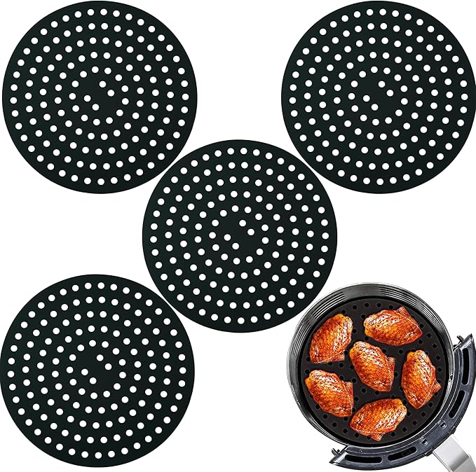 4er-set Runde Silikonmatten Für 20-cm-heißluftfritteusen – Antihaftbeschichtet Und Wiederverwendbar – Hergestellt Aus Lebensmittelechtem Silikon – Spülmaschinenfest – Praktisches Küchenzubehör