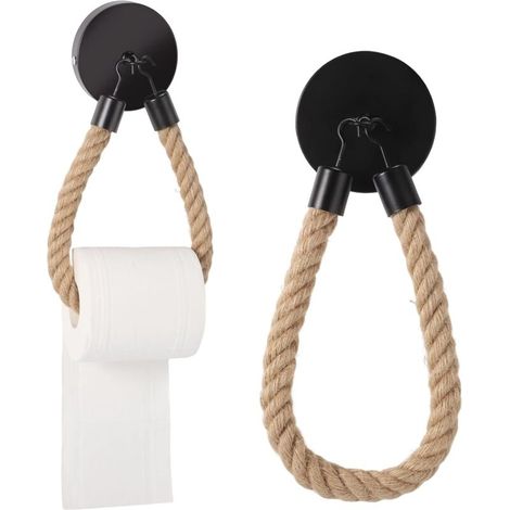 1 Stück Wandmontierter Toilettenpapierhalter Mit Seil, Toilettenpapierrollenhalter, Vintage-wand-toilettenpapierspender Aus Holz Mit Metall- Und Hanfseil (schwarz)