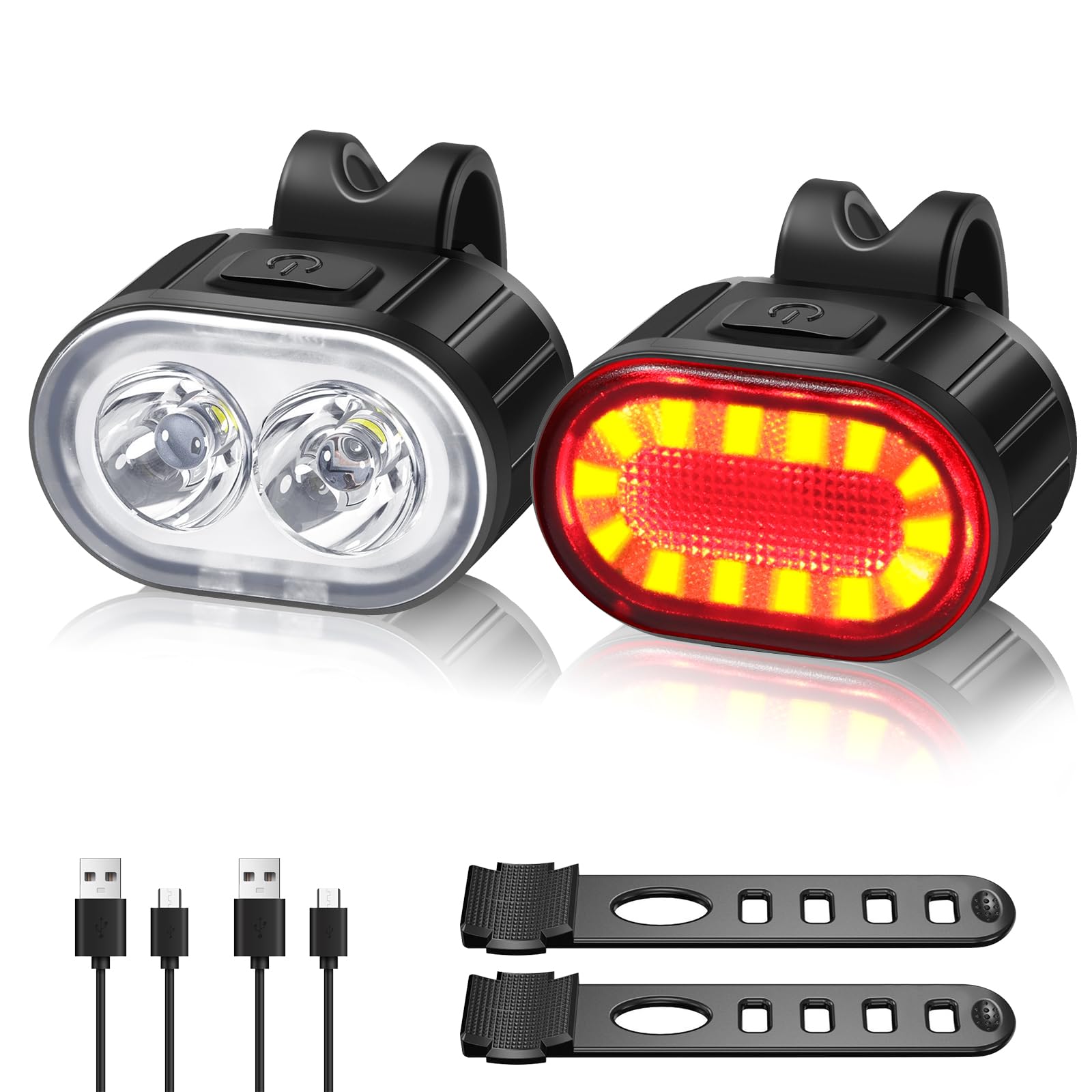Fahrradlichter, Leistungsstarke Led-fahrradlichter, Wiederaufladbar Über Usb, Lange Akkulaufzeit Mit Blink- Oder Dauerlichtmodus, Wasserdichte Ipx4-fahrradlichter, Vorder- Und Rücklichter Für Mountain