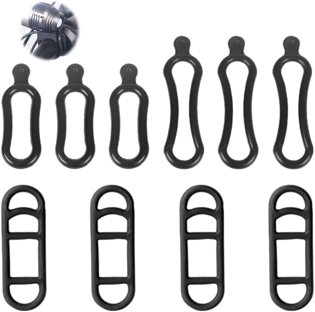 10er-pack Silikon-fahrradbänder – Elastischer Taschenlampenhalter Und Zubehör – Led-fahrradlenker-gummihalterung (schwarz)