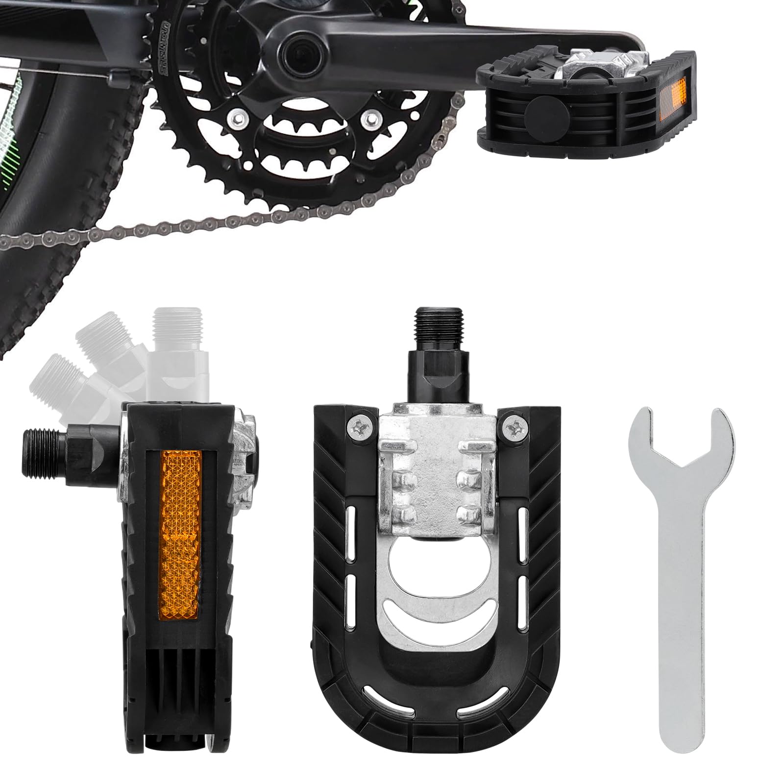 Faltpedale Mit Reflektoren, Durchmesser: 14 Mm, Aluminiumlegierung, Faltbare Fahrradpedale, Rutschfest Und Rostfrei, Mit Schraubenschlüssel, Für Pedelec, Mountainbike, Rennrad