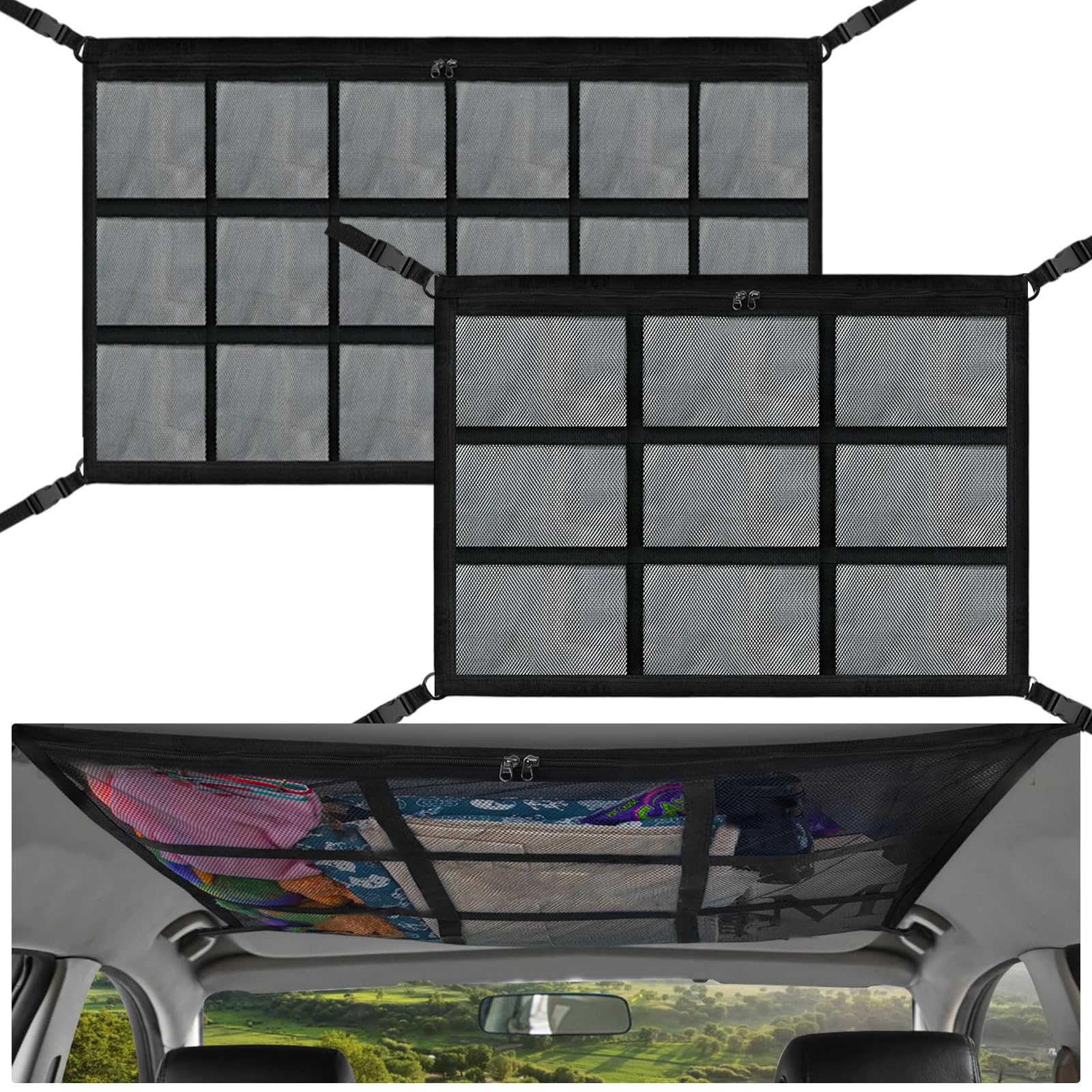Autodach-aufbewahrungsnetz, 90 X 65 Cm + 80 X 52 Cm, Universelles Autodach-gepäcknetz, Autodecken-gepäcknetztasche, Für Die Meisten Fahrzeuge, Suv, Van, Jeep