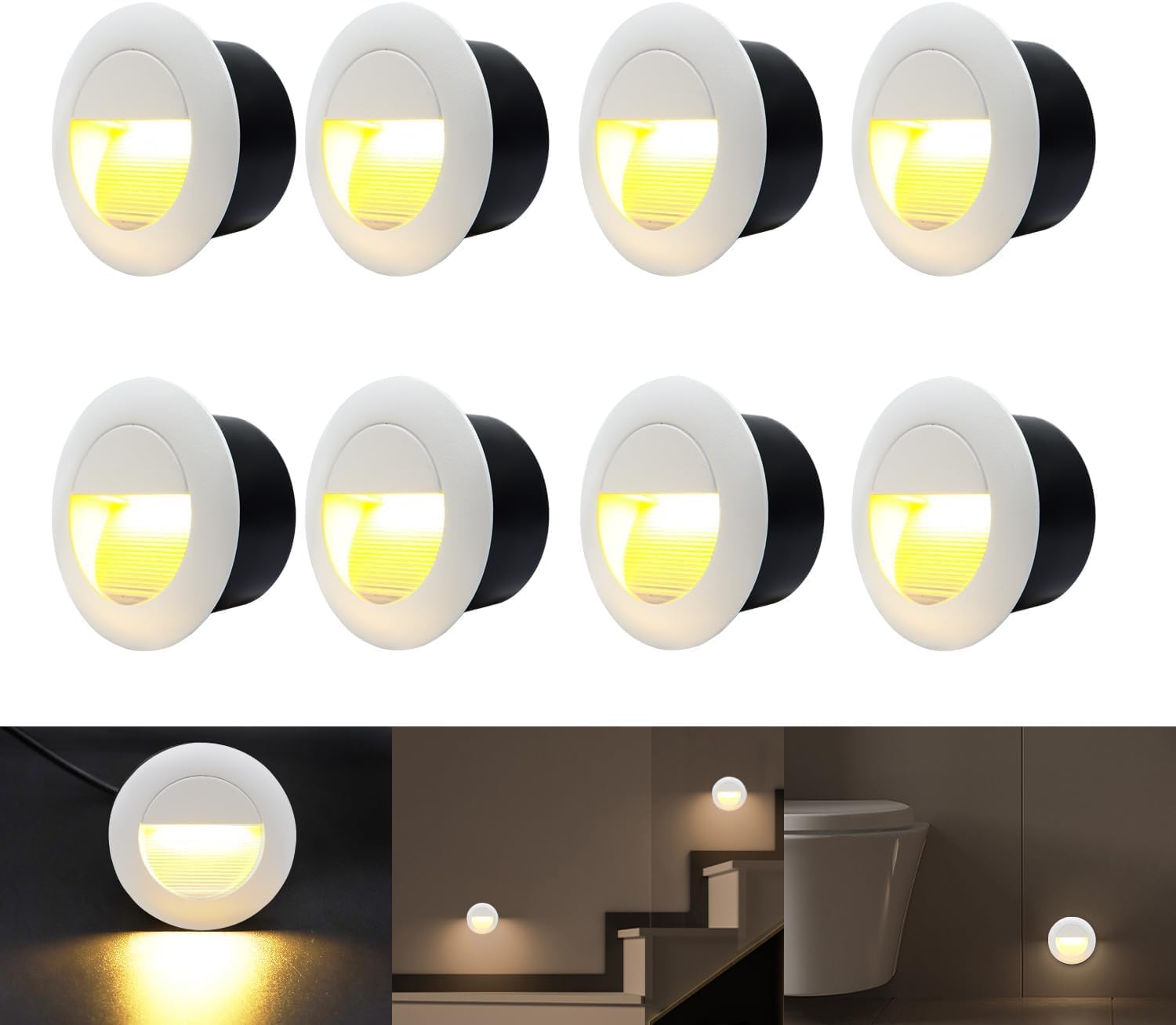 8er 3w Wandeinbauleuchte, Runde Treppenleuchten, Warmweiße Wandleuchte Mit Einbaudose, 230v Wasserdichte Aluminium Wandbeleuchtung Einbautreppenstufe, Weiß, Ip65 [energieklasse E]