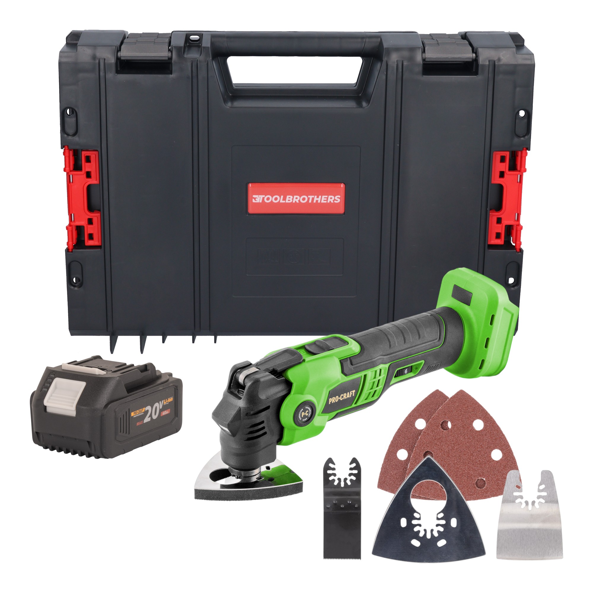 Procraft Pmt22bb Akku Multifunktionswerkzeug 20 V Brushless + 1x Akku 4,0 Ah + Rhino Toolcase - Ohne Ladegerät