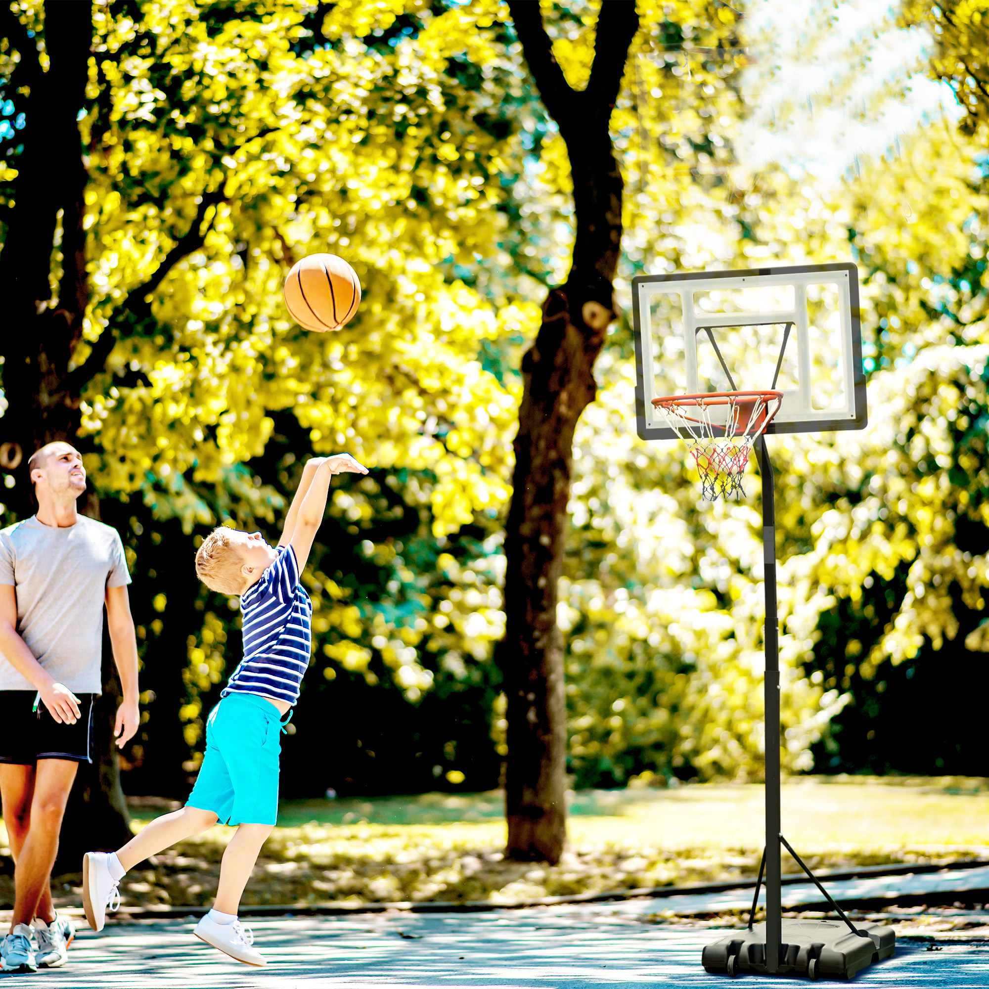 Basketballkorb Mit Rollen, Höhenverstellbarer Basketballkorb Mit Nachfüllbarem Sockel, 90 X 165 X 302–352 Cm, Schwarz