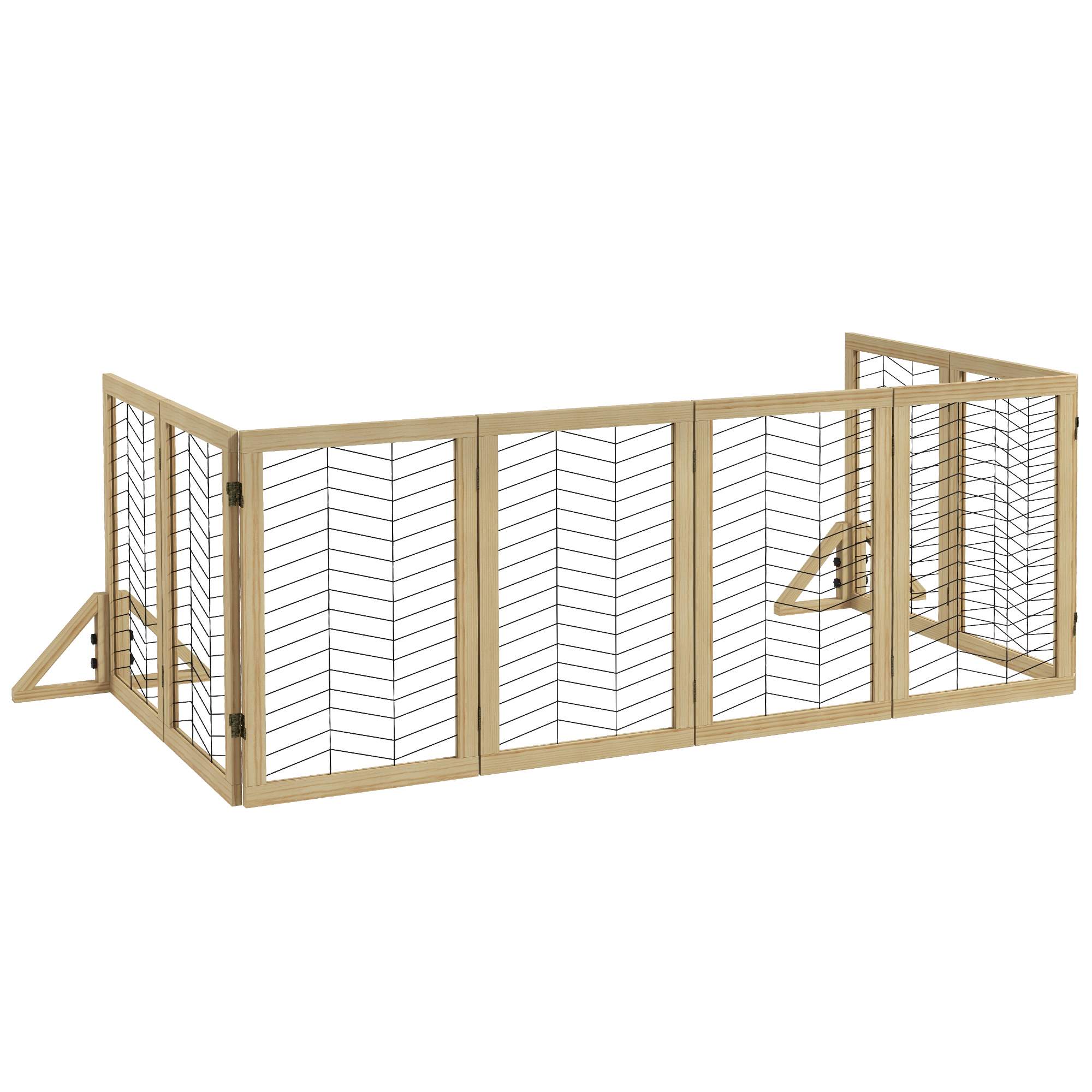 Hundegitter Treppengitter Absperrgitter, Faltbar, Kiefernholz, 375 Cm X 44 Cm X 70 Cm, Natur