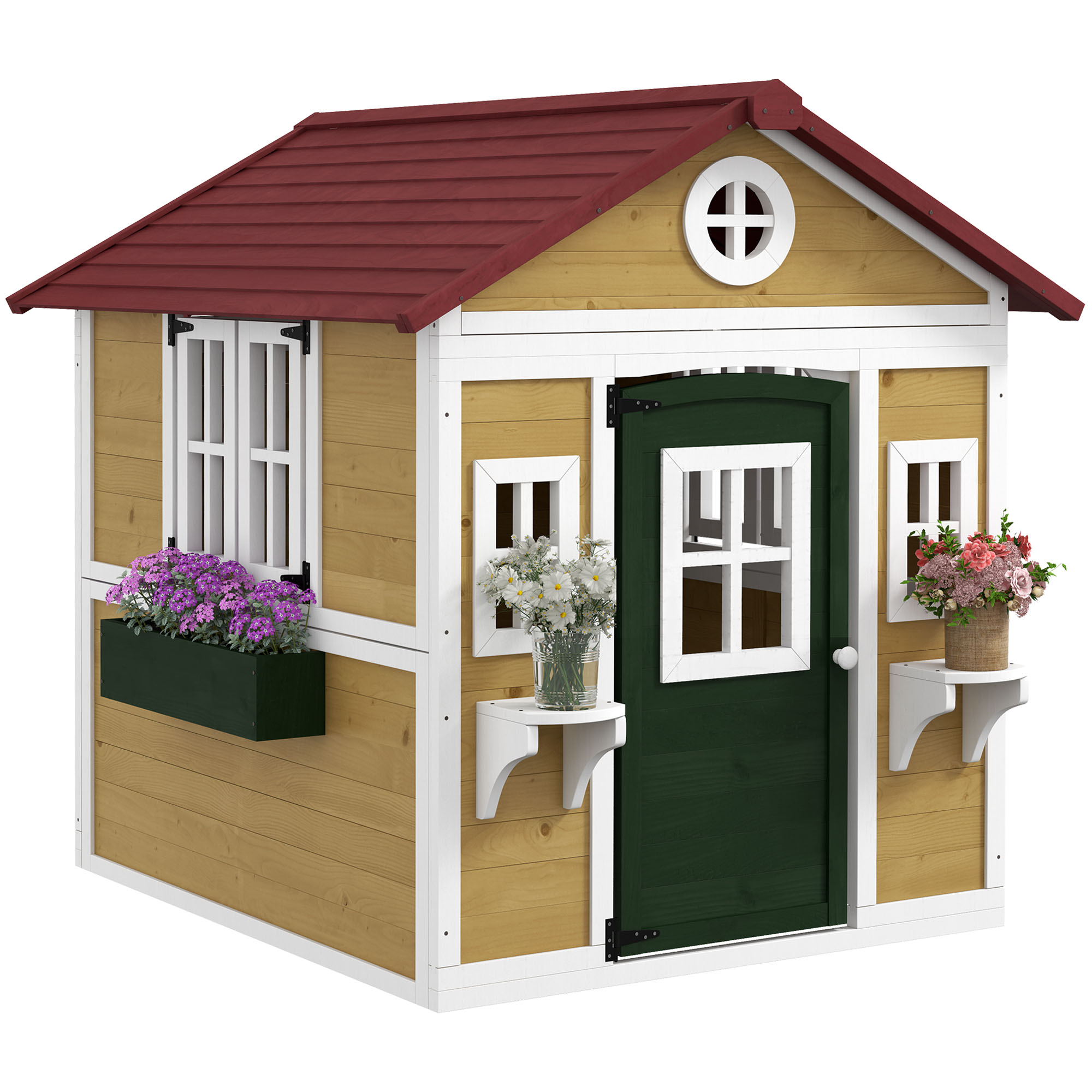 Spielhaus Für Kinder Im Außenbereich Mit Türen, Fenstern Und Pflanzkästen, 114 X 126,4 X 135 Cm, Beige
