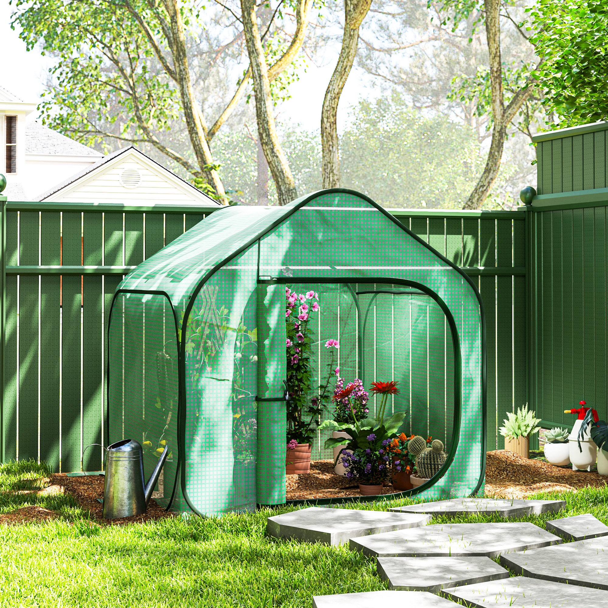 Pop-up-balkongewächshaus Für Gemüse Mit Klappeingang, Faltbares Pflanzengewächshaus Aus Stahl Und Pe (140 G/m²), Gartengewächshaus Für Pflanzen, Blumen Und Gemüse, 150 X 148 X 148 Cm, Grün