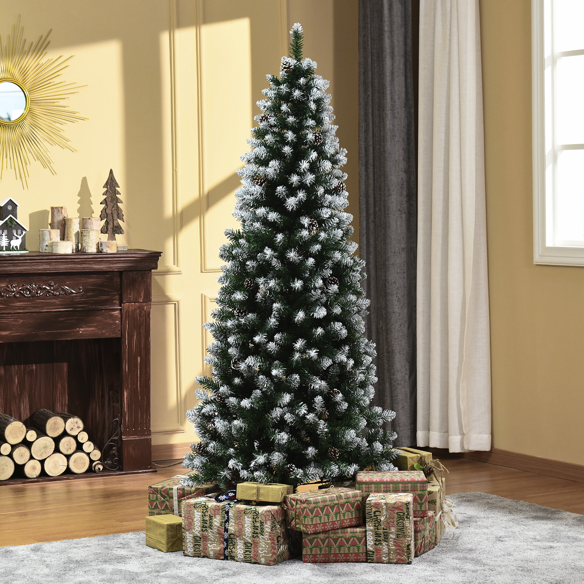 Homcom Weihnachtsbaum, 180 Cm, Großer Weihnachtsbaum Mit 630 Zweigen, 37 Tannenzapfen, Klappbarem Sockel Und Stahlständer Für Die Innendekoration, Grün