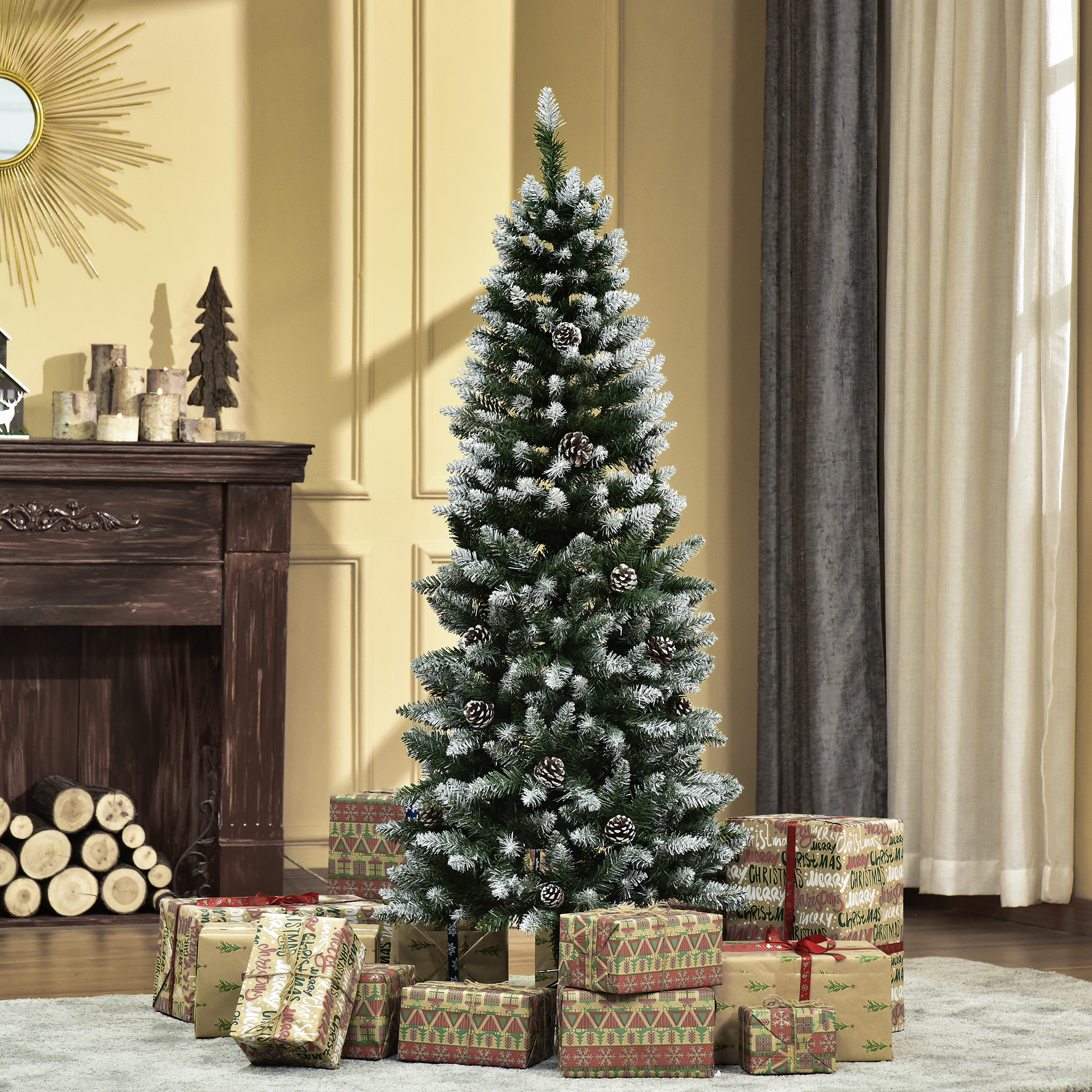 Homcom Weihnachtsbaum, 150 Cm, Großer Weihnachtsbaum Mit 464 Zweigen, 28 Tannenzapfen, Klappbarem Sockel Und Stahlständer Für Die Innendekoration, Grün