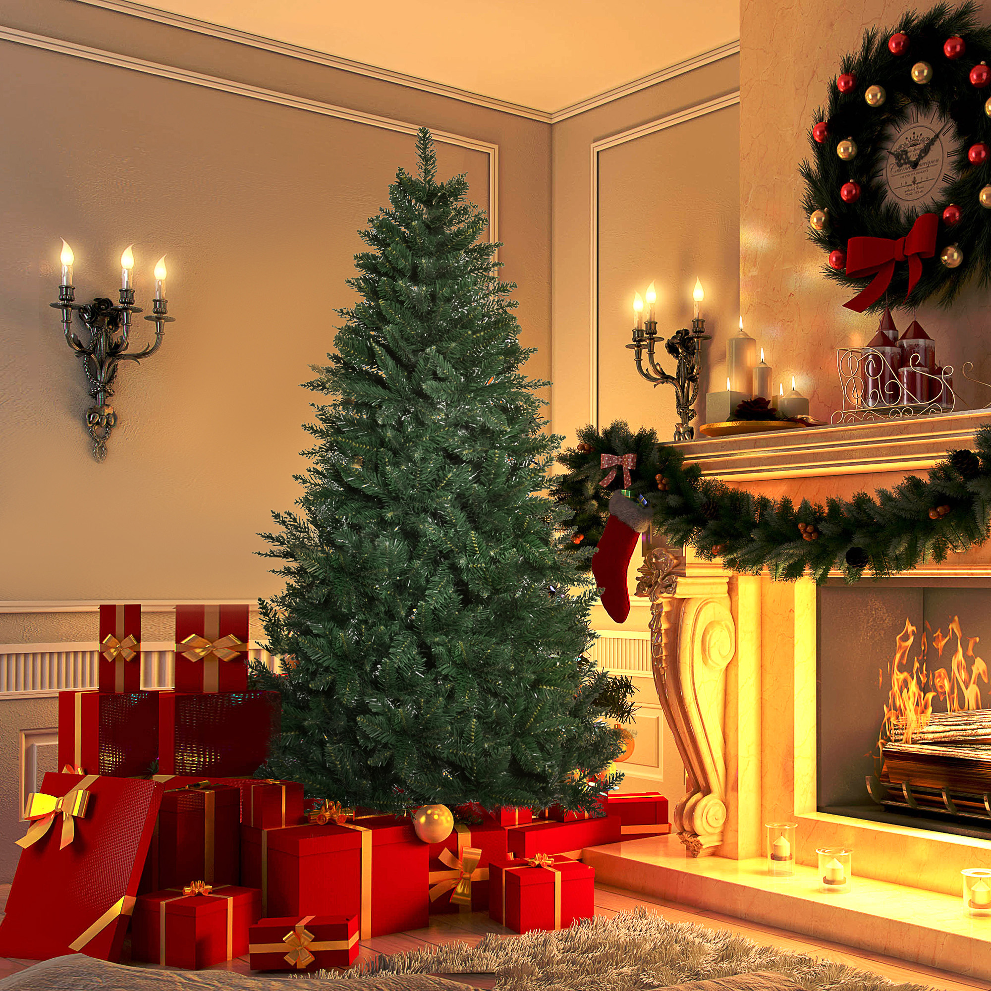 180 Cm Hoher, Faltbarer Künstlicher Weihnachtsbaum Mit Abnehmbarem Sockel, 724 Zweigen, Aus Pvc Und Stahl, Grün