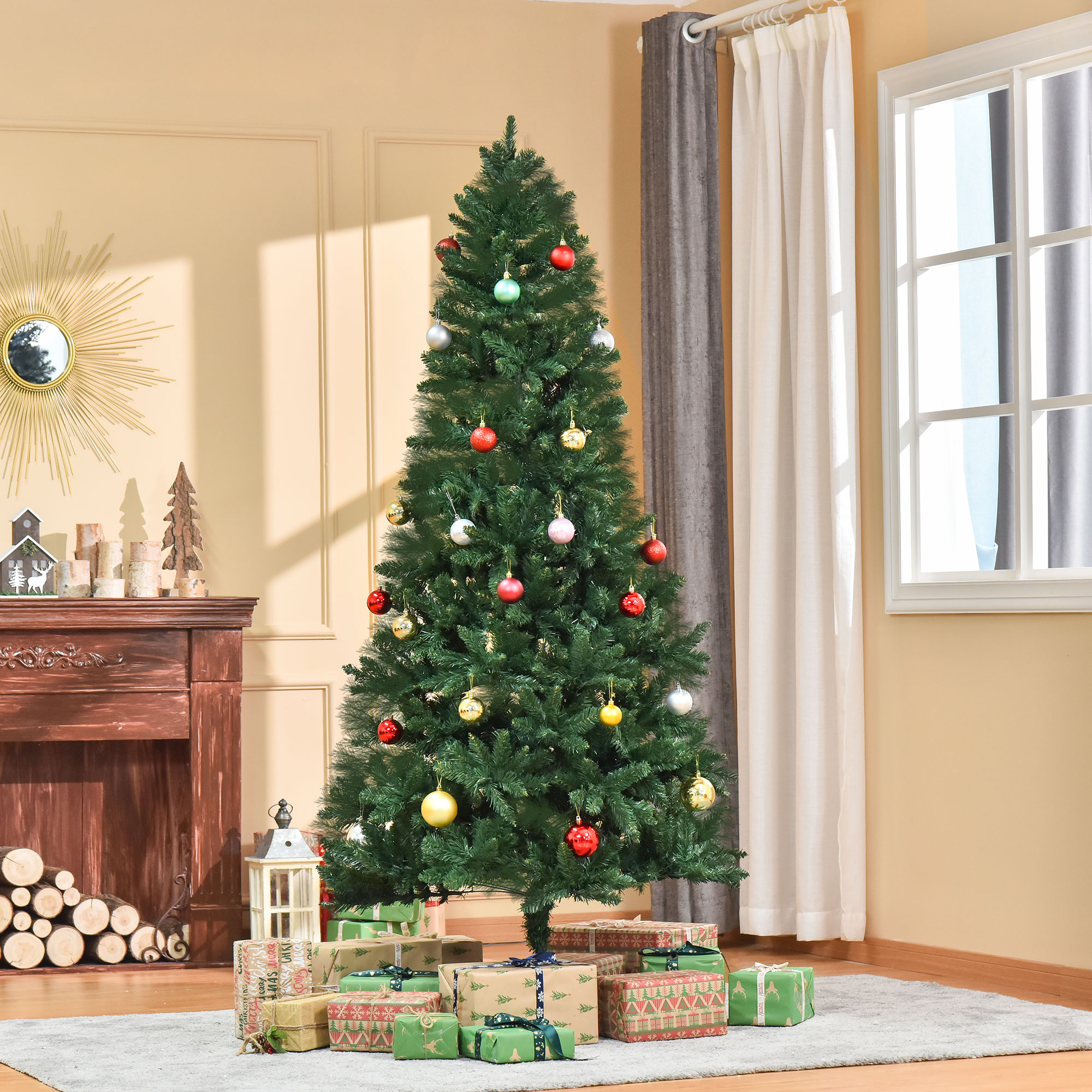 210 Cm Hoher, Faltbarer Künstlicher Weihnachtsbaum Mit Abnehmbarem Sockel, 1064 Zweigen, Aus Pvc Und Stahl, Grün