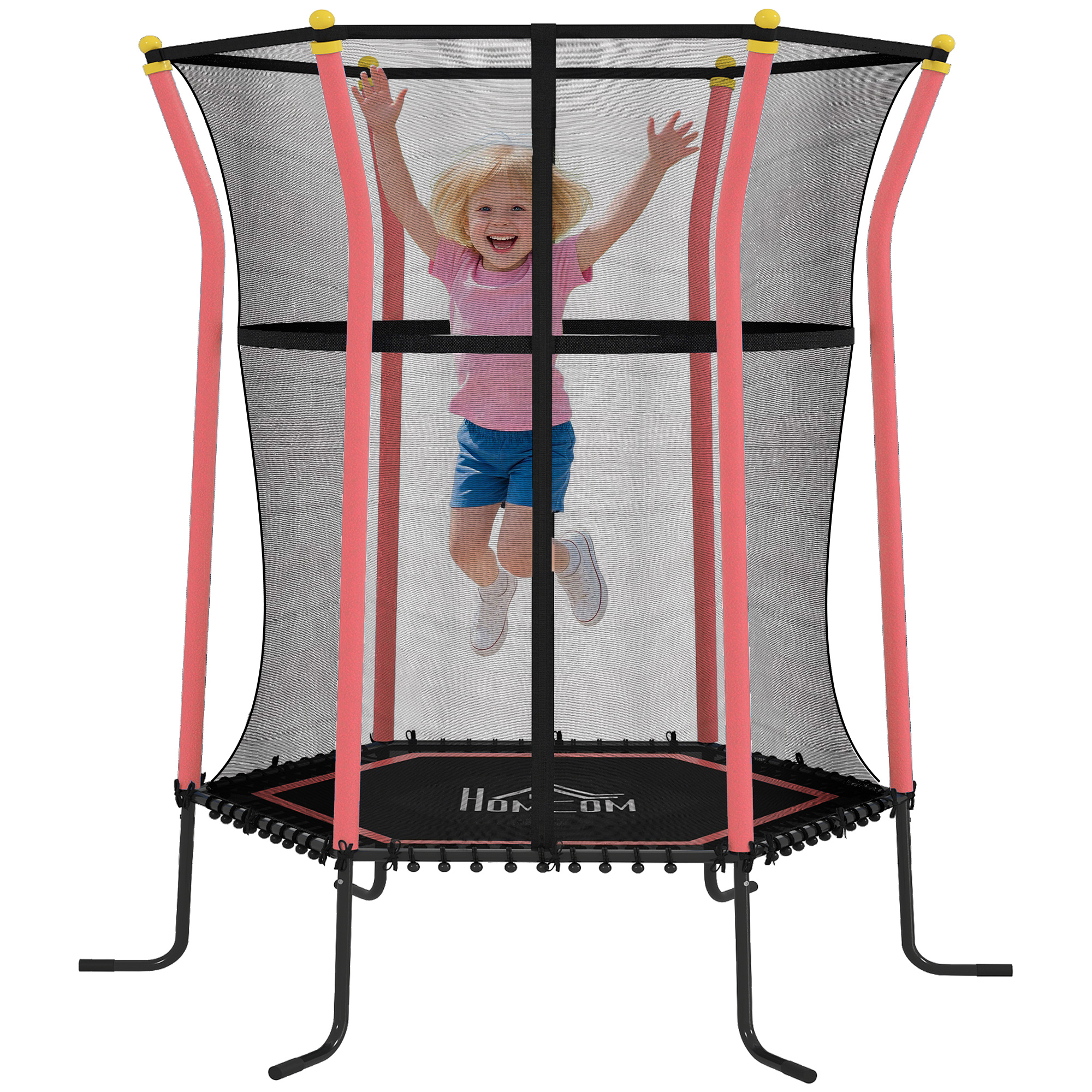 Kindertrampolin (ø 1,63 X 1,9 M) Mit Sicherheitsnetz, Reißverschlusstür Und 6 Gepolsterten Stangen. Rot/schwarz