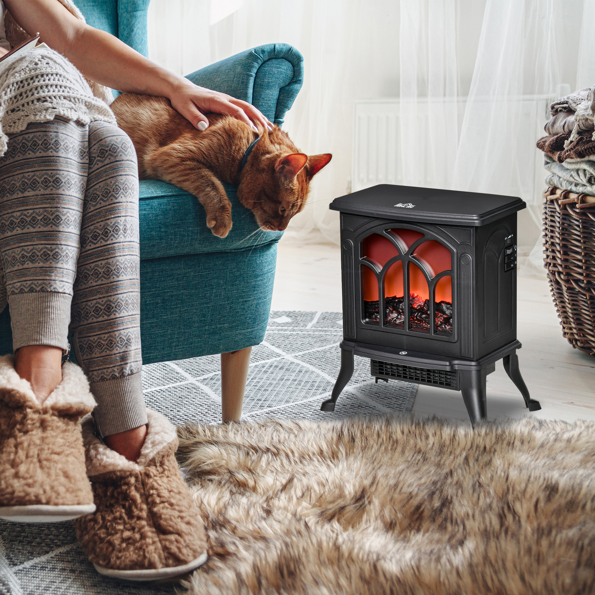 Elektrischer Kamin 750/1500 W Mit 2 Leistungsstufen, Flammeneffekt, Geeignet Für Einen Raum Von 15–20 M², Schwarz