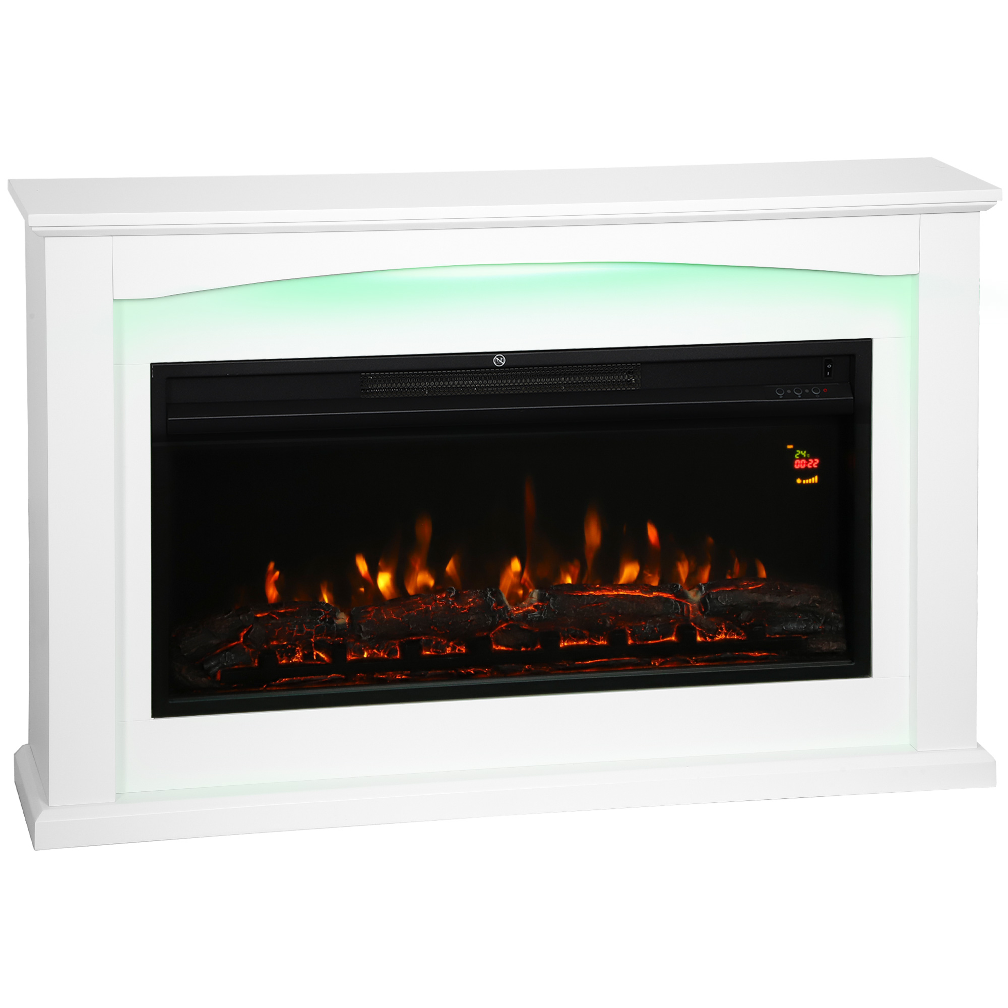 Elektrischer Kamin (1000 W/2000 W), Dekorative Kaminoptik, Flammeneffekt Mit 5 Helligkeitsstufen, 121 X 25 X 77 Cm, Weiß