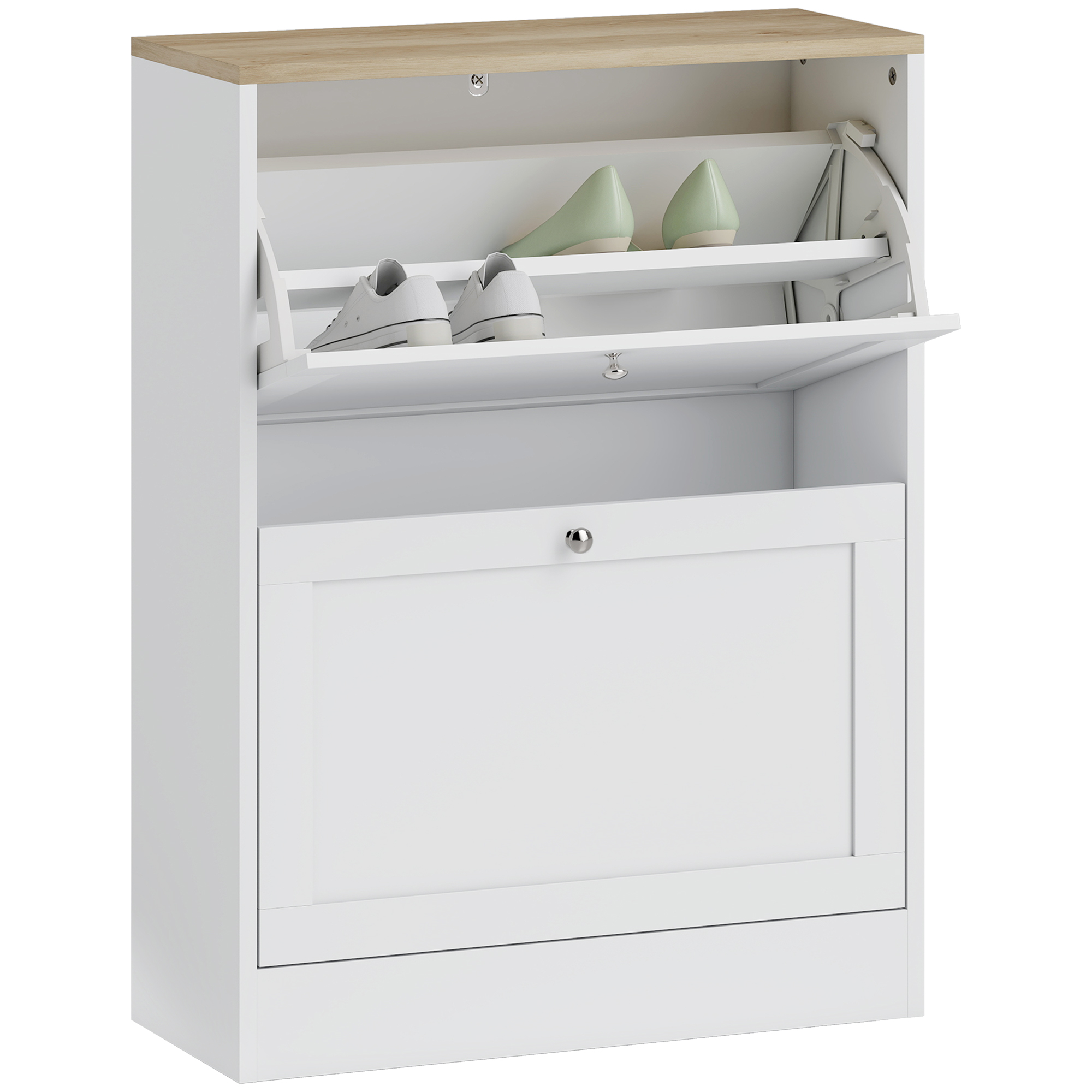 Schuhschrank Für Den Flur Mit 2 Türen Und Verstellbaren Einlegeböden Für 12 Paar Schuhe, 60 X 23,5 X 80 Cm, Weiß