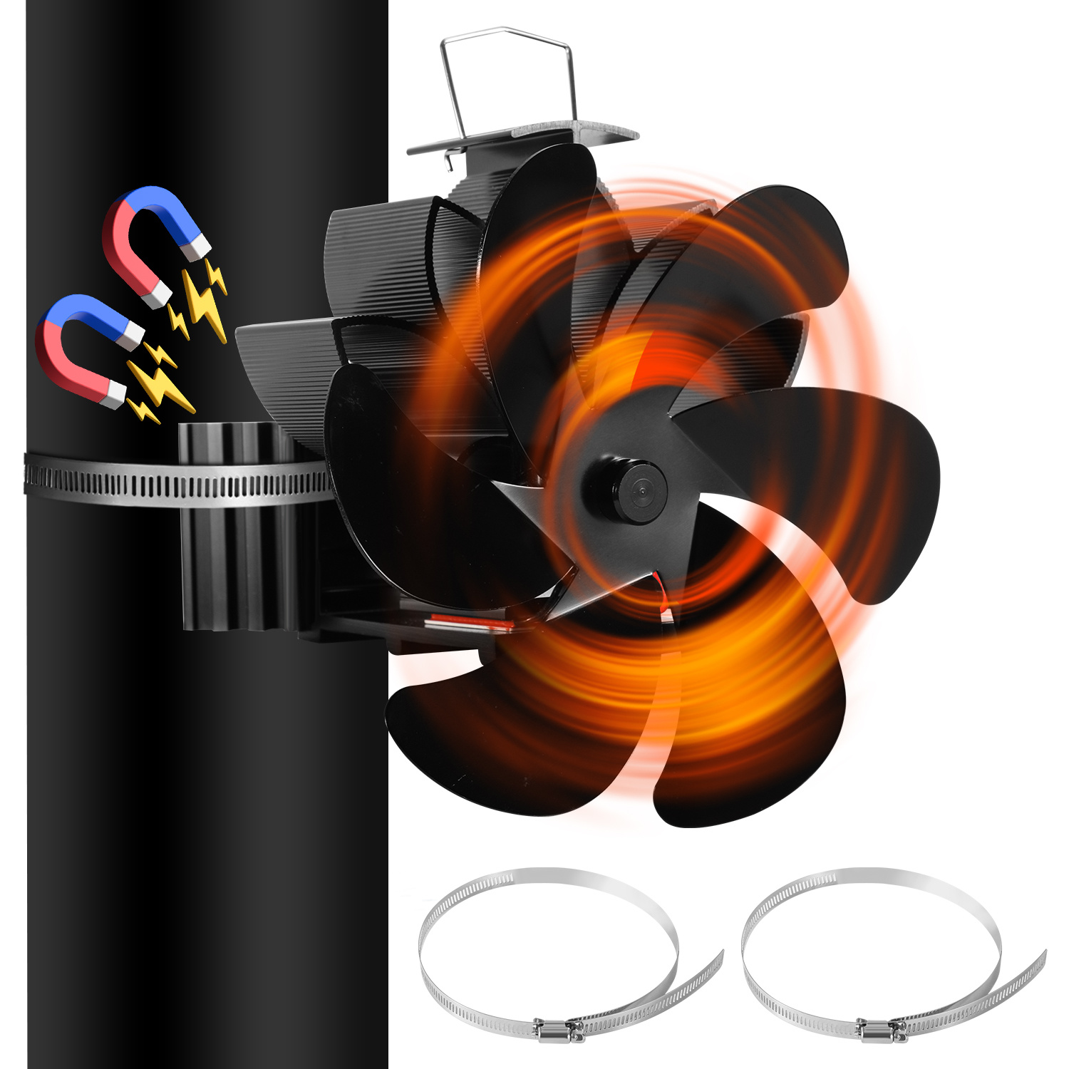 Randaco Kaminofen Ventilator 6 Flügel Kaminventilator Ofenventilator Stromloser Lüfter Stove Fan Gebläse Ohne Strom Für Kamin Holzöfen Öfen Geräuscharmer
