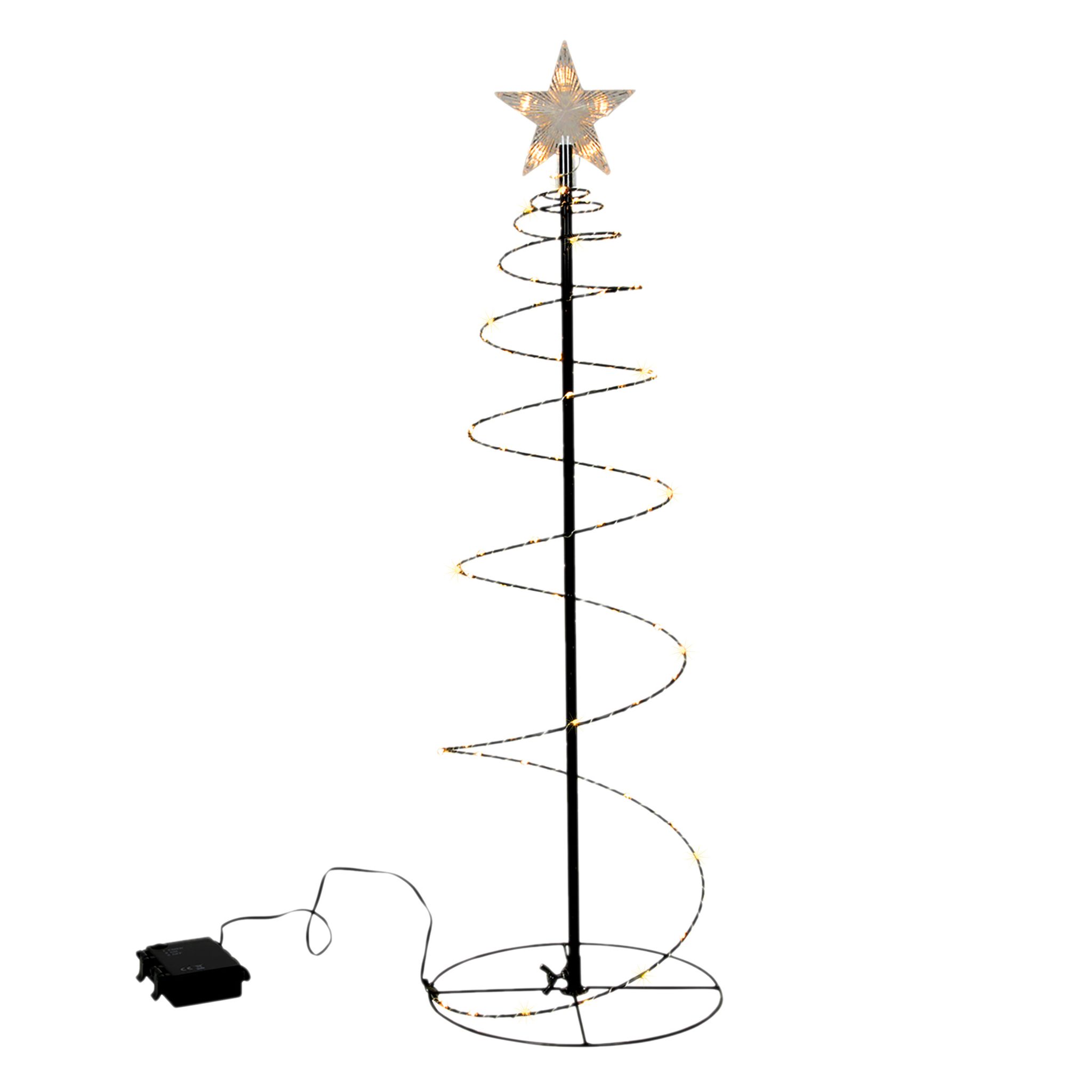 Led Spiral Lichterbaum Schwarz Für Außen Mit Timer - 60 Cm - Metall Weihnachtsbaum Mit Stern Spitze Batterie Betrieben - Weihnachten Advent Garten Deko Beleuchtung