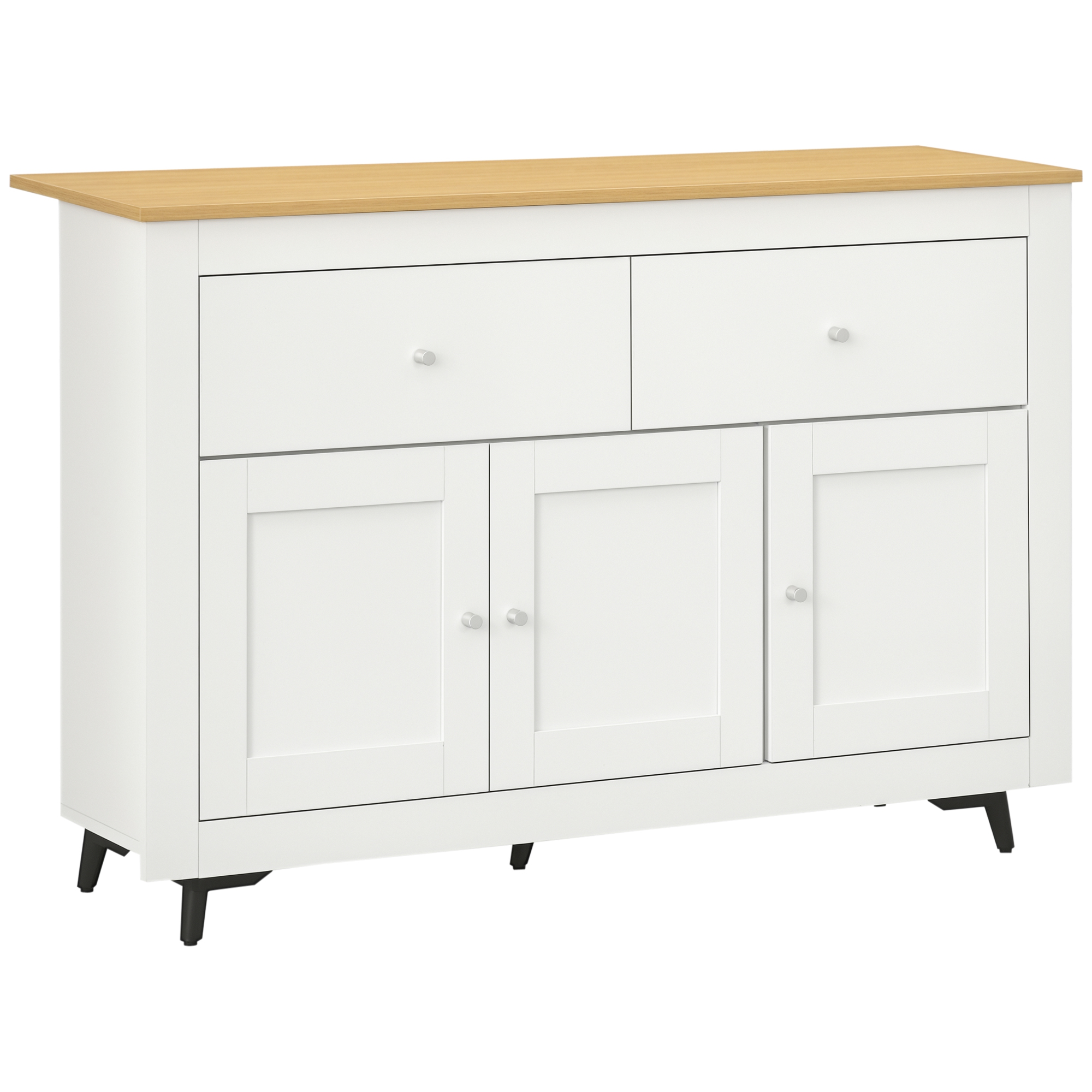 Küchen-sideboard Mit 2 Schubladen, 3 Türen Und Einem Verstellbaren Einlegeboden. Für Küche, Esszimmer Oder Wohnzimmer. 117 X 35 X 80 Cm. Weiß.