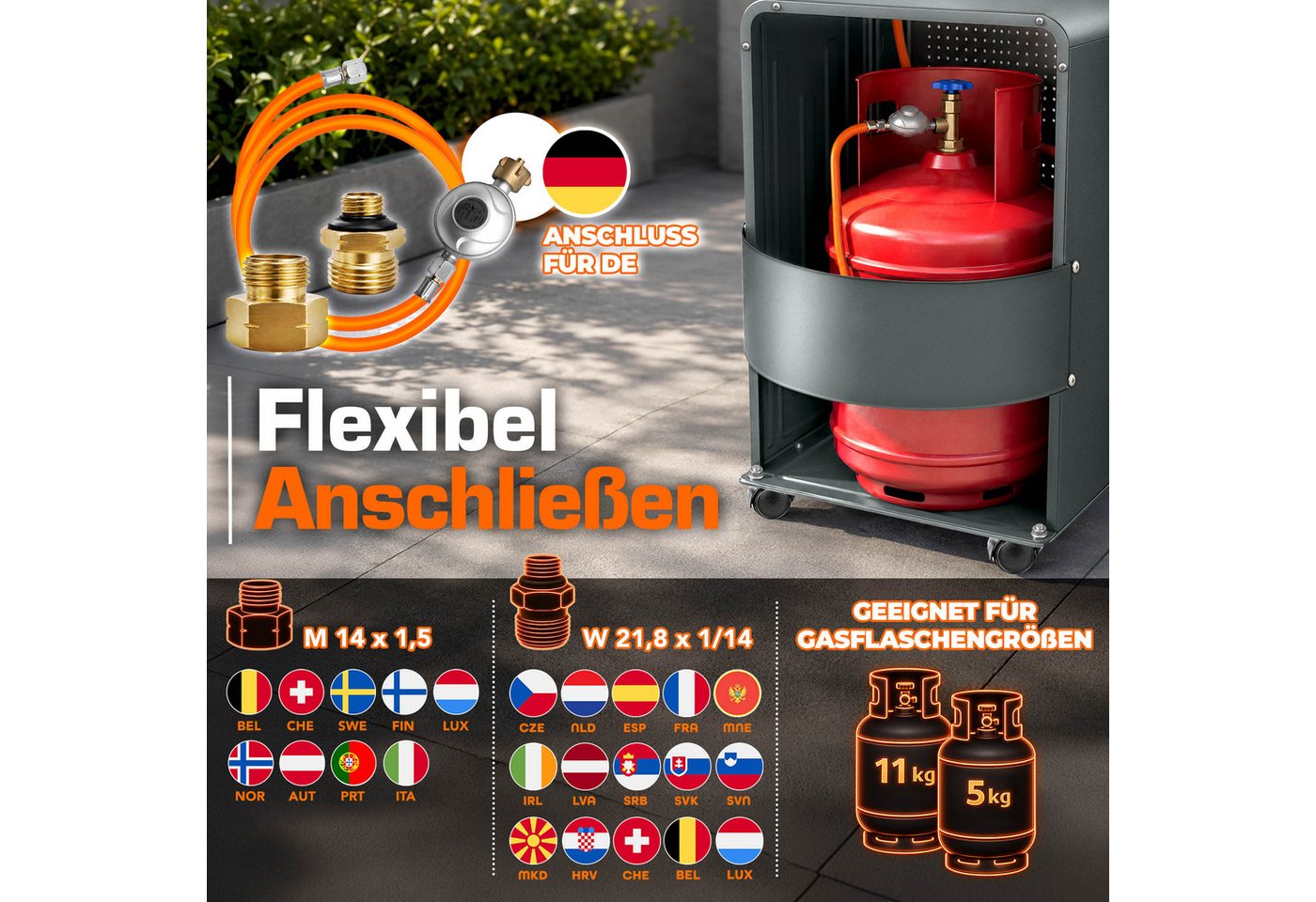 Tresko® 4200 Watt Gasheizer Anthrazit Inkl. Gasdruckregler Gasschlauch + Abdeckung Gasofen Gasheizofen Keramik Mit 3 Stufen Infrarot Gasheizgerät Heizstrahler Für Butan- Oder Propangasflaschen Bis 1 Bild 3