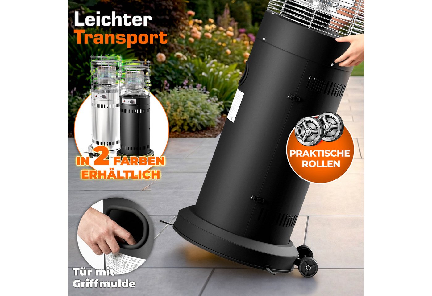 Tresko® Heizstrahler Gas 11 Kw Mit Rollen Outdoor Terrassenheizer Für 5 & 11 Kg Gasflaschen Gasheizstrahler Für Terrasse, Balkon & Garten Gasheizer Heizpilz Mit Schlauch & Regler Bild 2