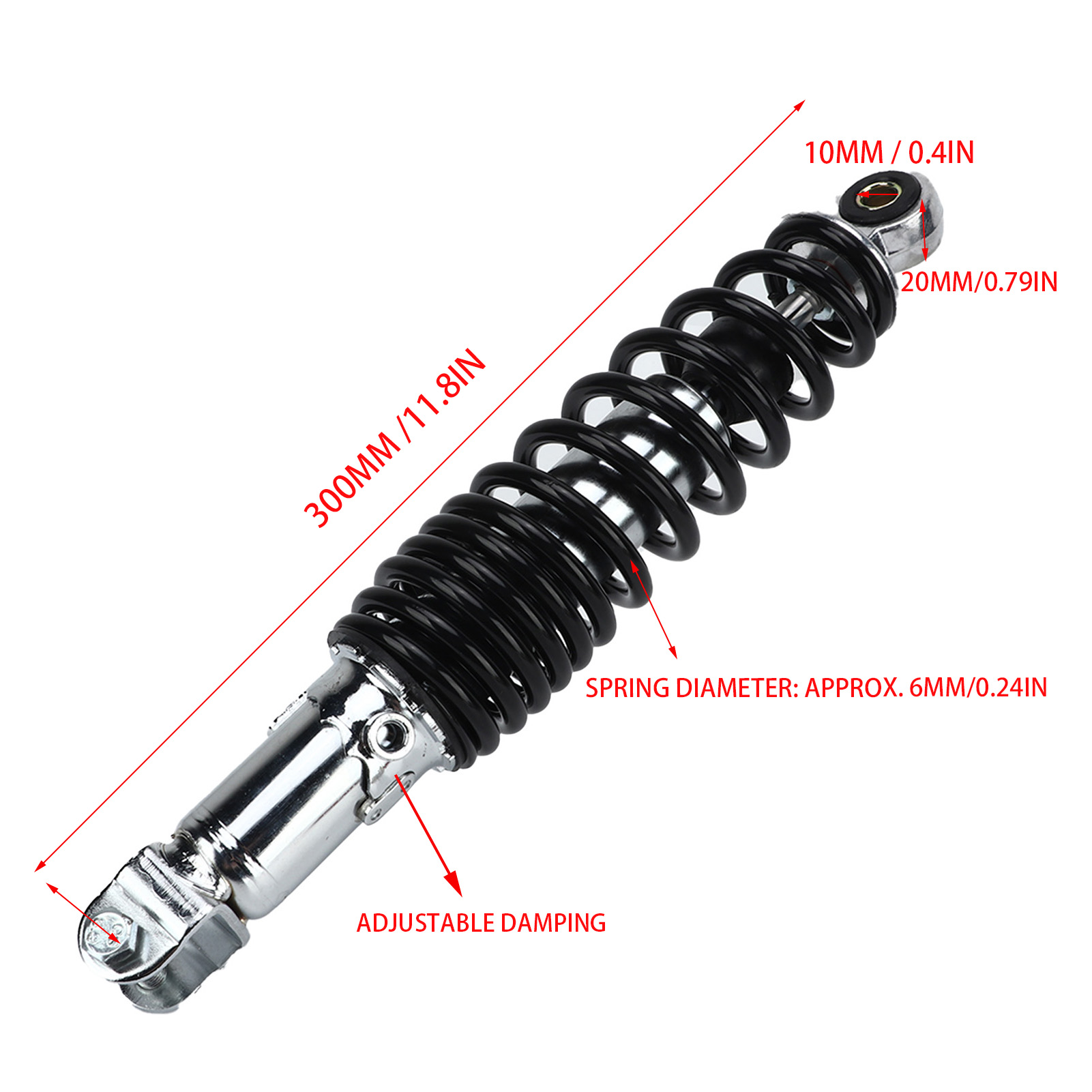 Headerbs Hinterradstoßdämpfer, 300 Mm Motorradstoßdämpfer, 5-fach Verstellbarer Hinterradfederungsstoßdämpfer Für Gy6 125 50 60 80 150, Roller, Mopeds, Atvs