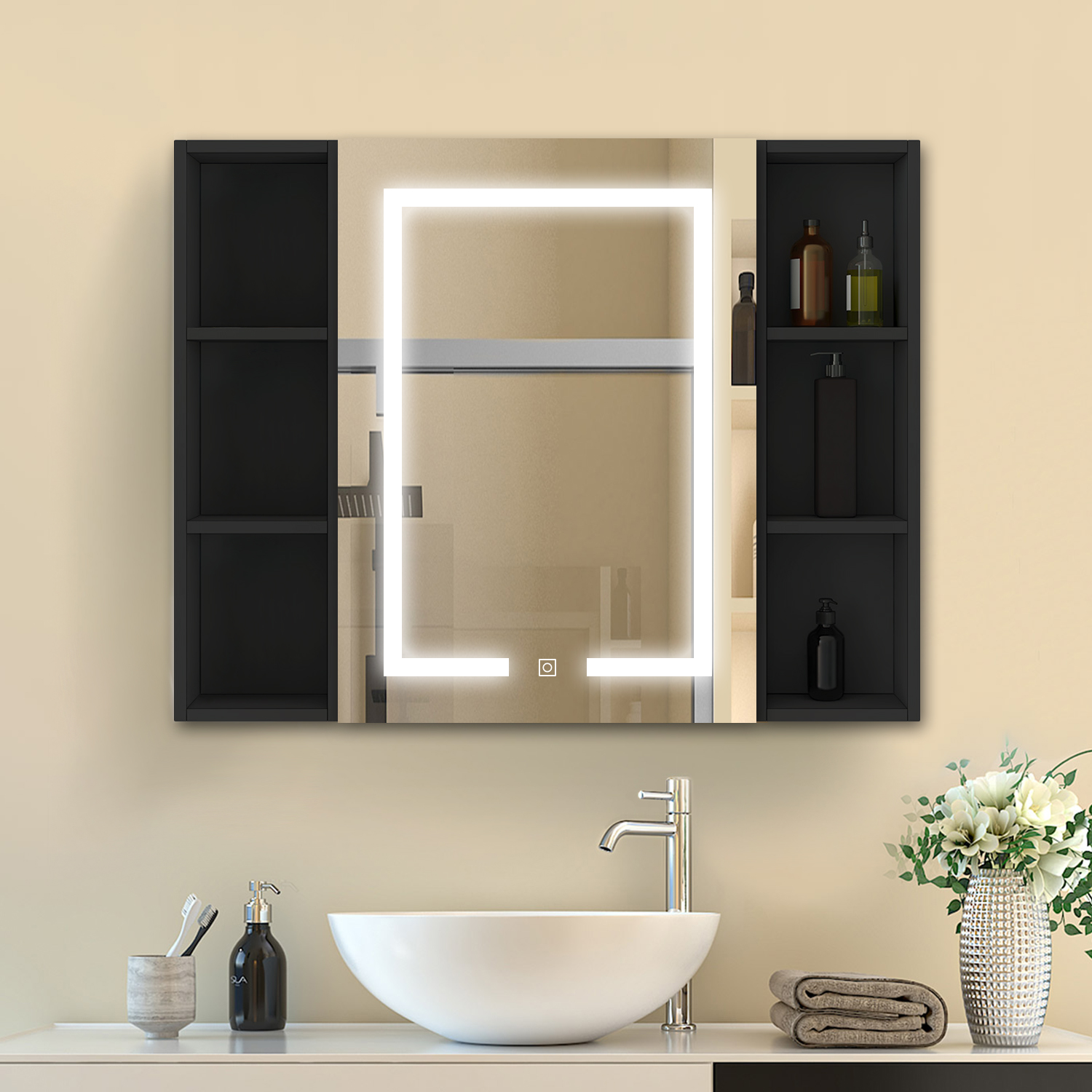 Hochglanz Spiegelschrank Hängeschrank Badezimmerschrank Wandschrank Badschrank 100x70cm