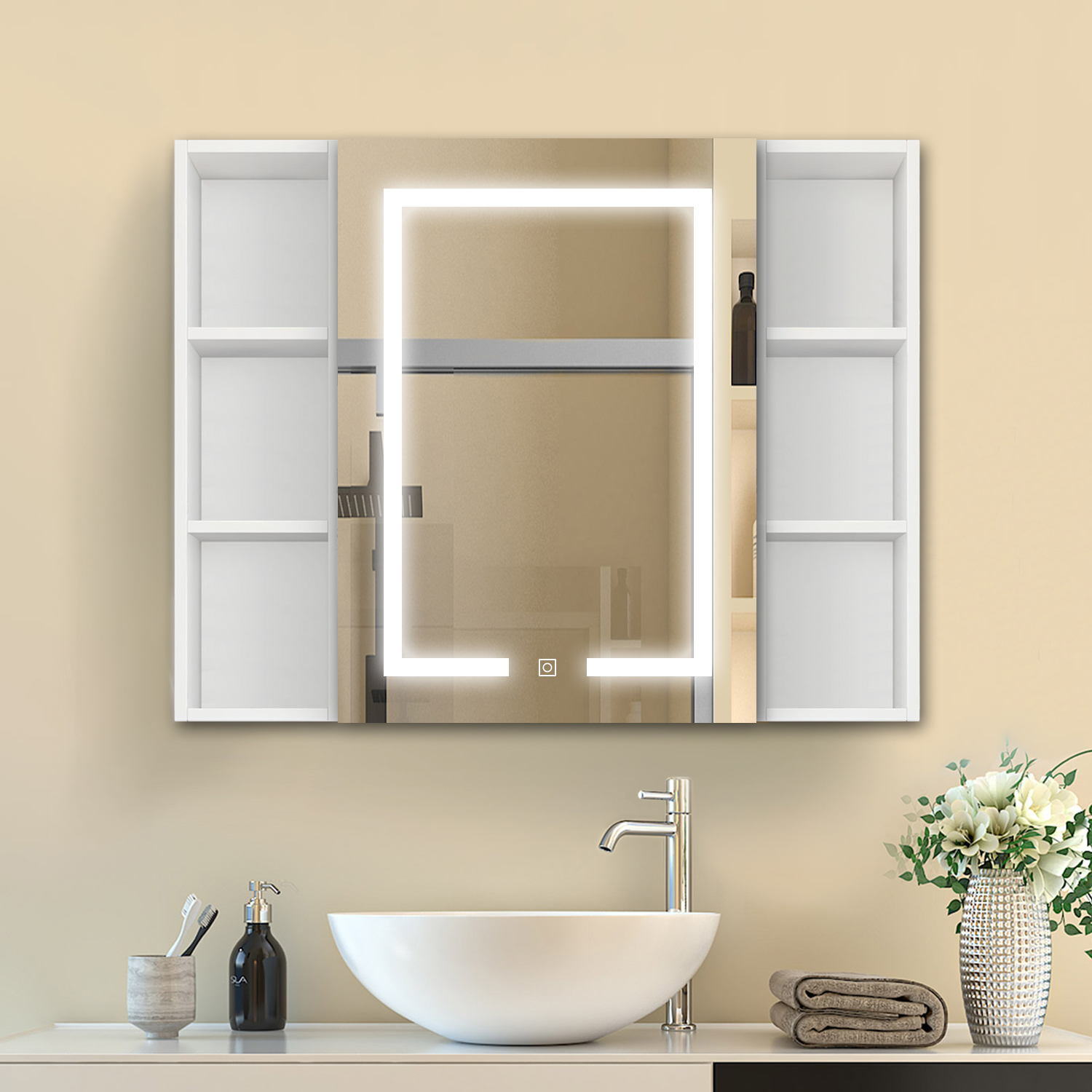 Spiegelschrank Hängeschrank Wandschrank Badschrank Badezimmerschrank Bad Mit Led 100x70cm