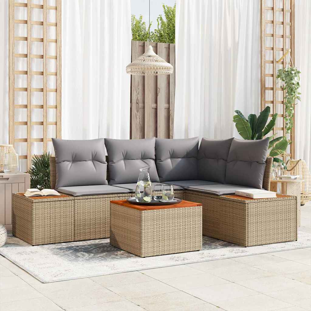 Vidaxl Ensemble De Canapé De Jardin 5 Pcs Beige Poly Rotin