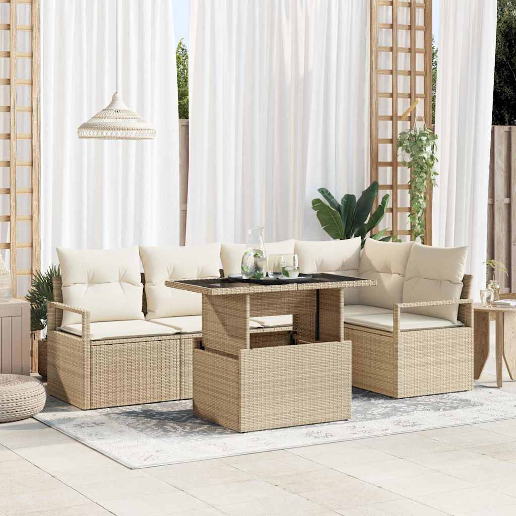 Vidaxl Ensemble De Canapé De Jardin 6 Pcs Beige Poly Rotin