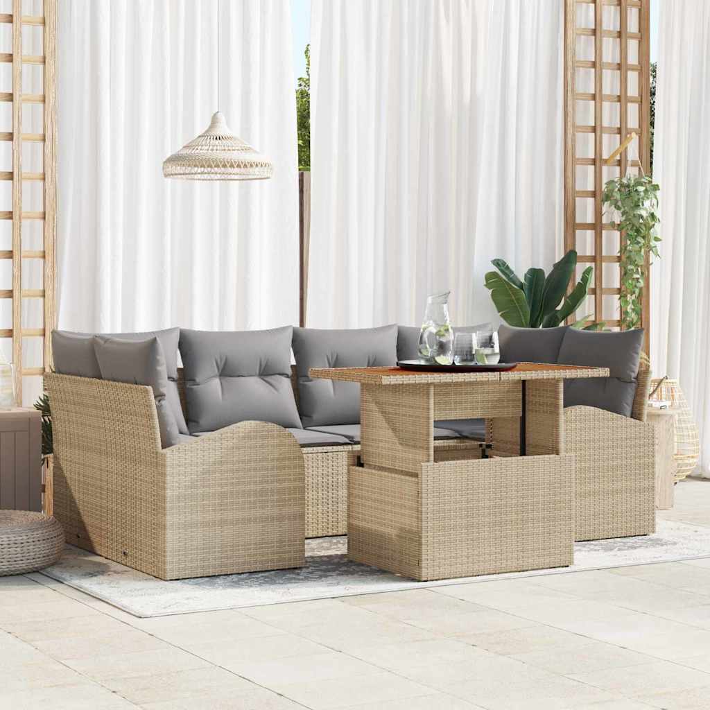 Vidaxl Ensemble De Canapé De Jardin 7 Pcs Beige Poly Rotin