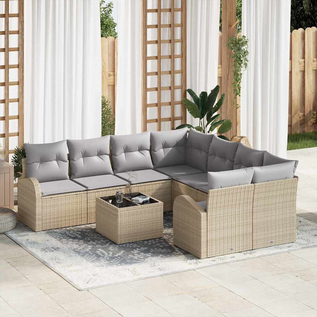 Vidaxl Ensemble De Canapés Avec Coussin 9 Pcs Beige Et Gris Polyrotin