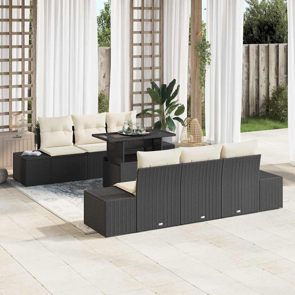 Vidaxl Ensemble De Canapé De Jardin Avec Coussin 7 Pcs Noir Et Crème