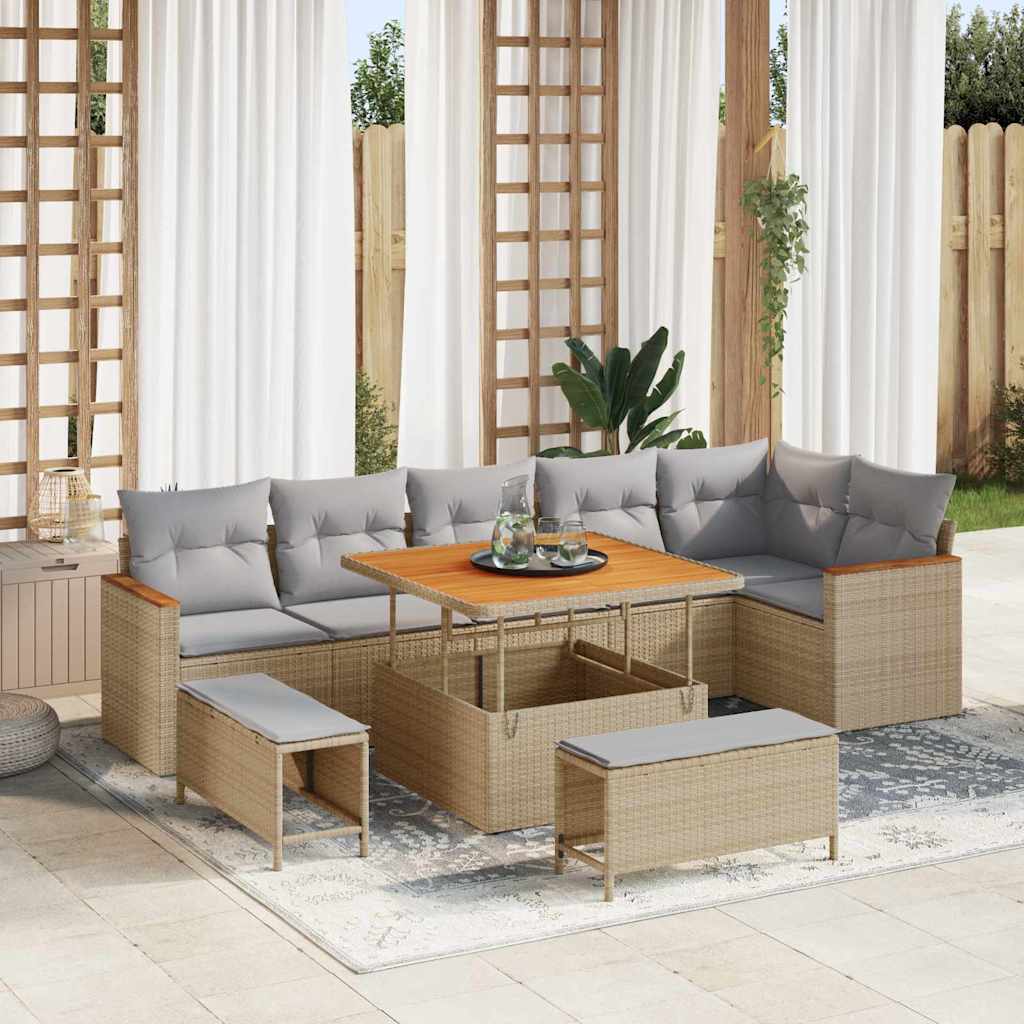 Vidaxl Ensemble De Canapé De Jardin 9 Pcs Beige Poly Rotin