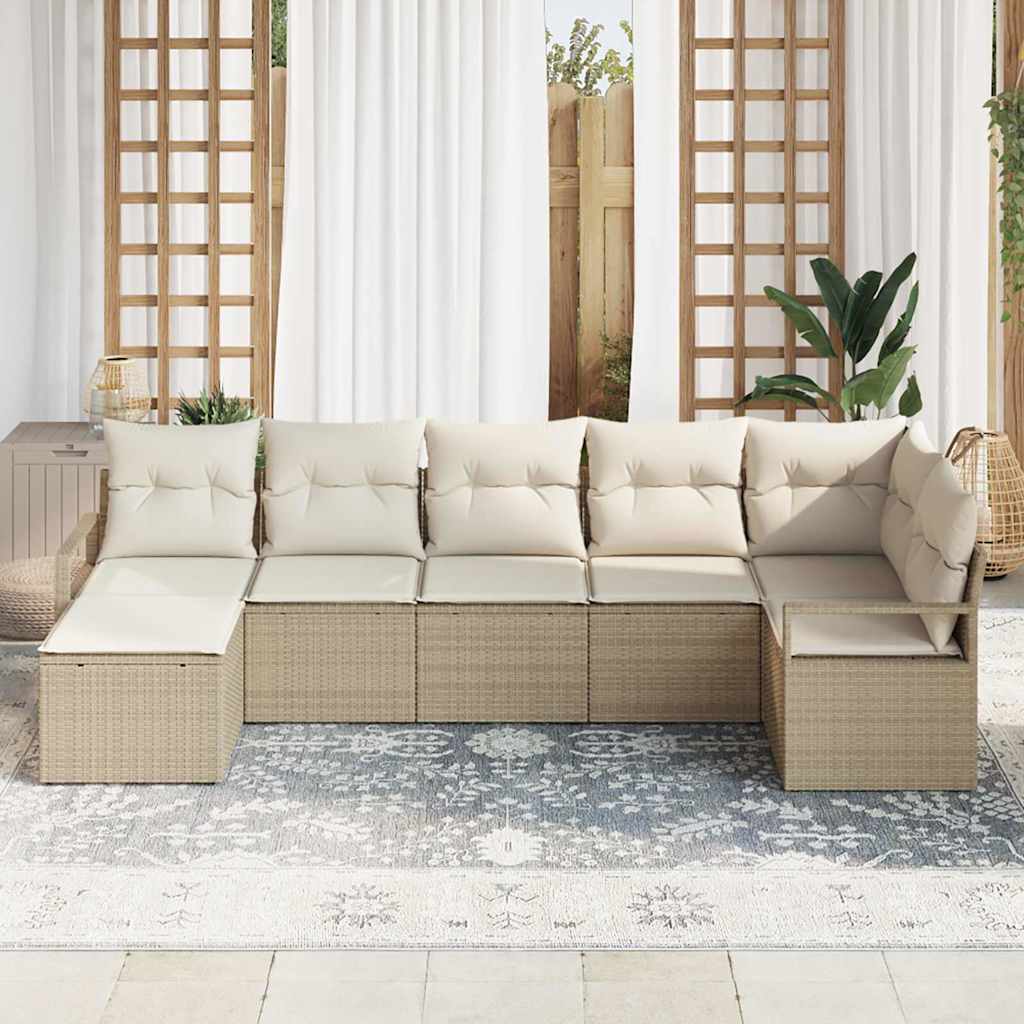 Vidaxl Ensemble De Canapés Avec Coussin 7 Pcs Beige Et Crème Polyrotin